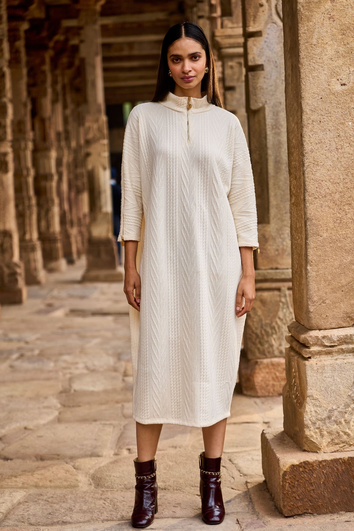 Ivory Knit Midi Dress