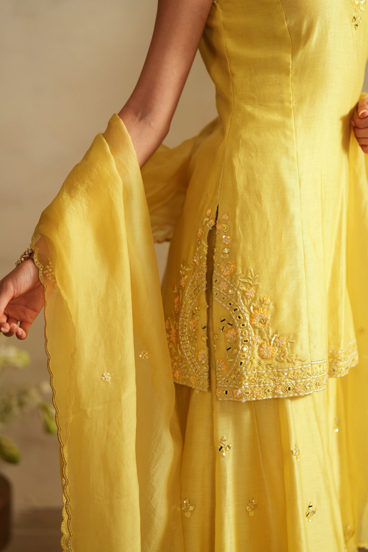 Yellow Princess Cut Top Sharara Set