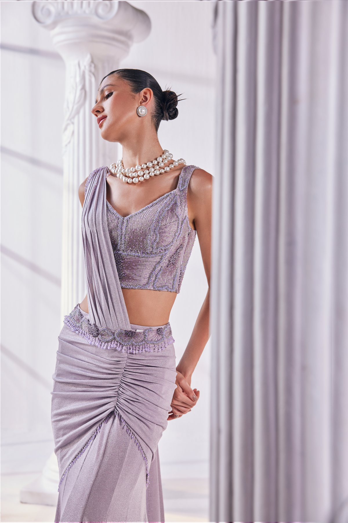 Lilac Draped Saree Set