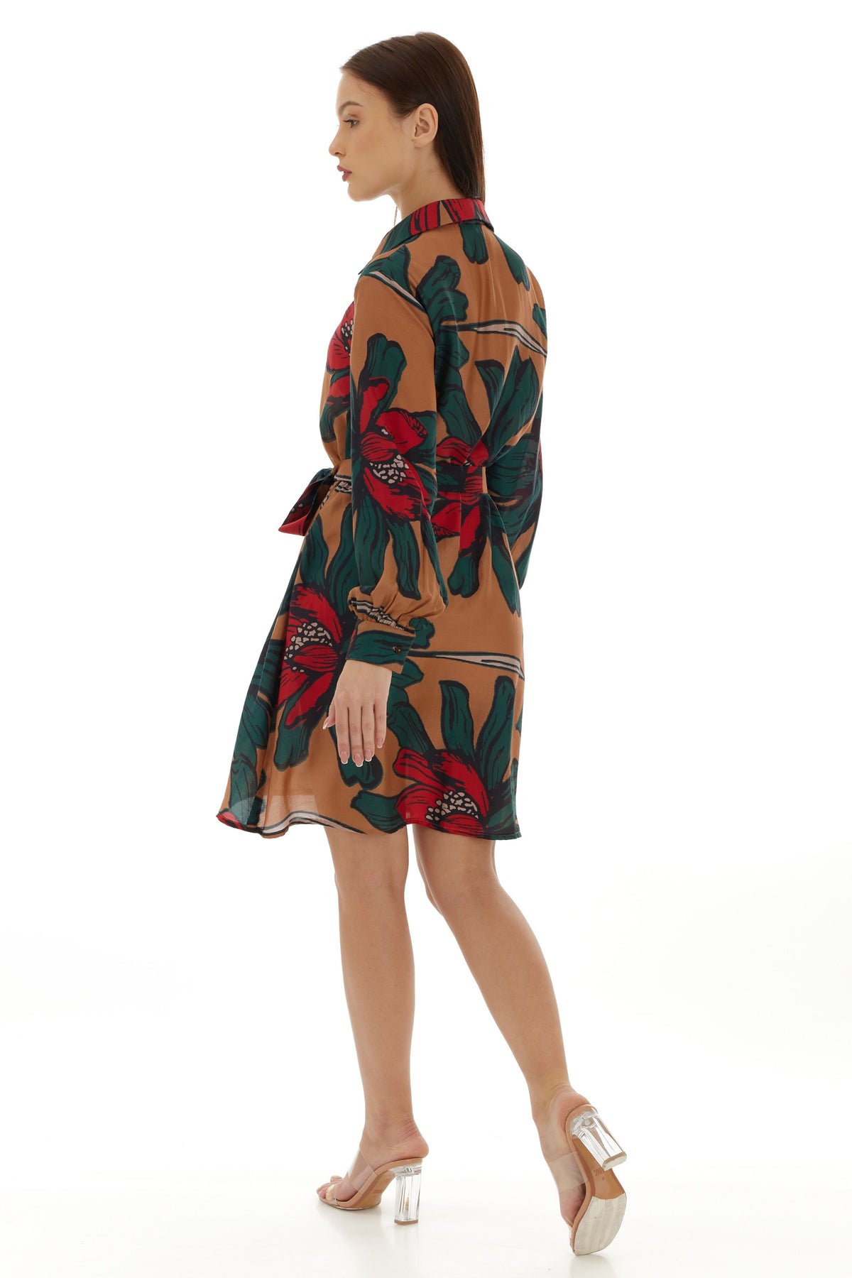 Beige and Green Dress
