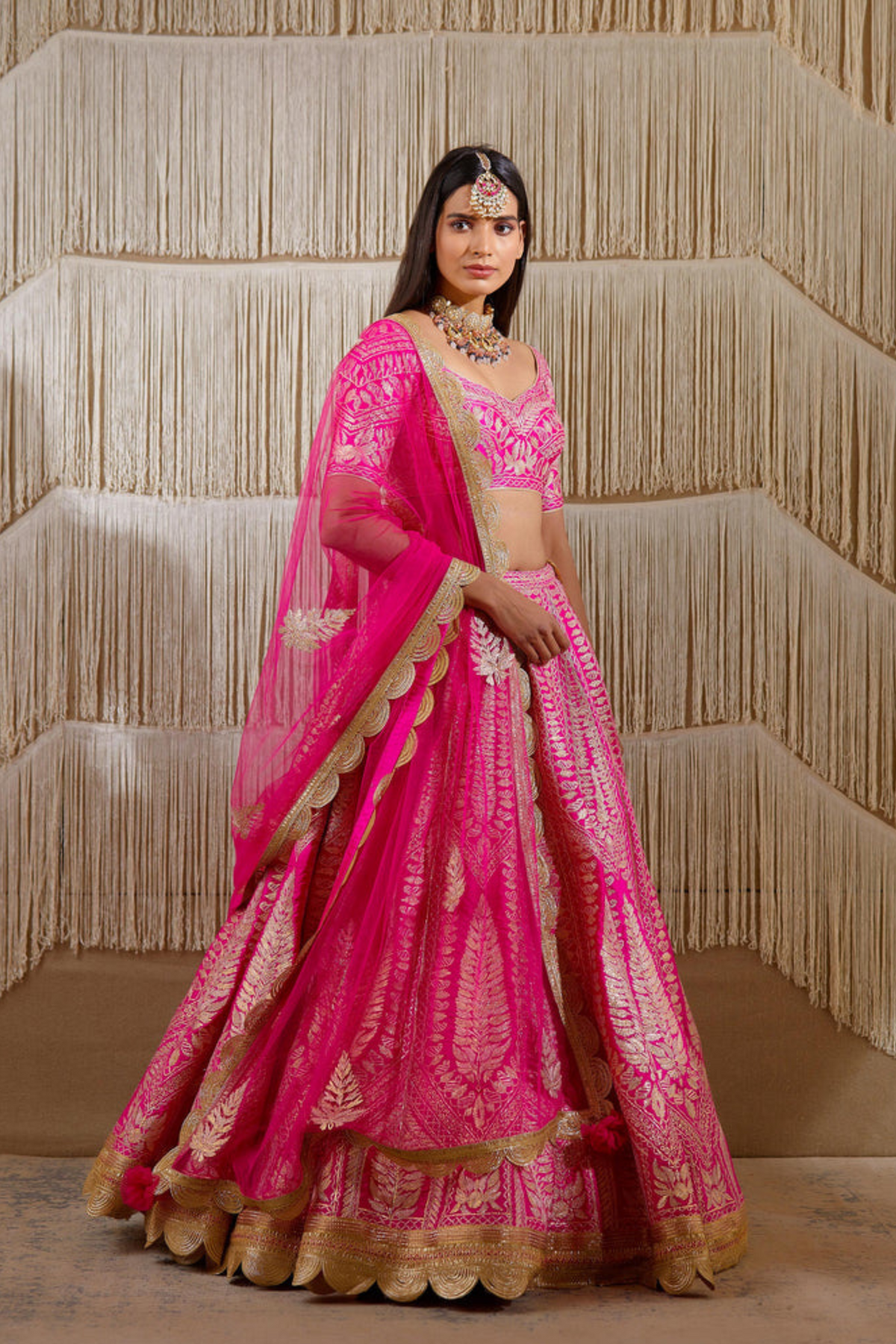 Pink gota embroidered lehenga set