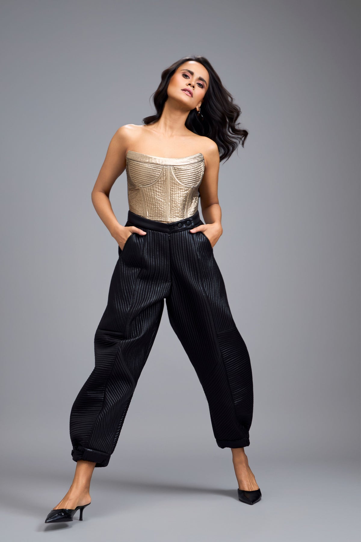 Metallic Black Quilted Pants