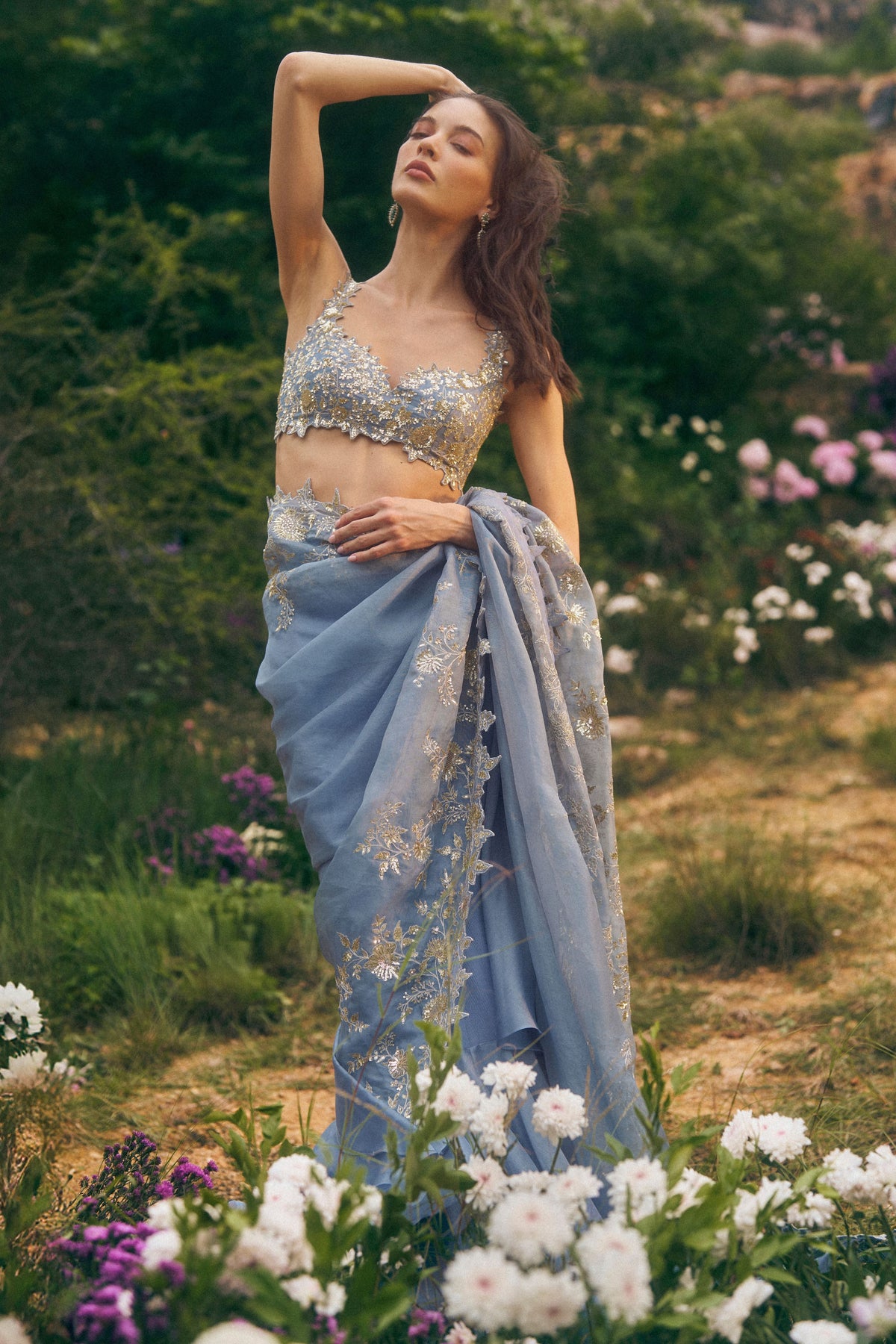 Zari Cutwork Ruffle Saree Set