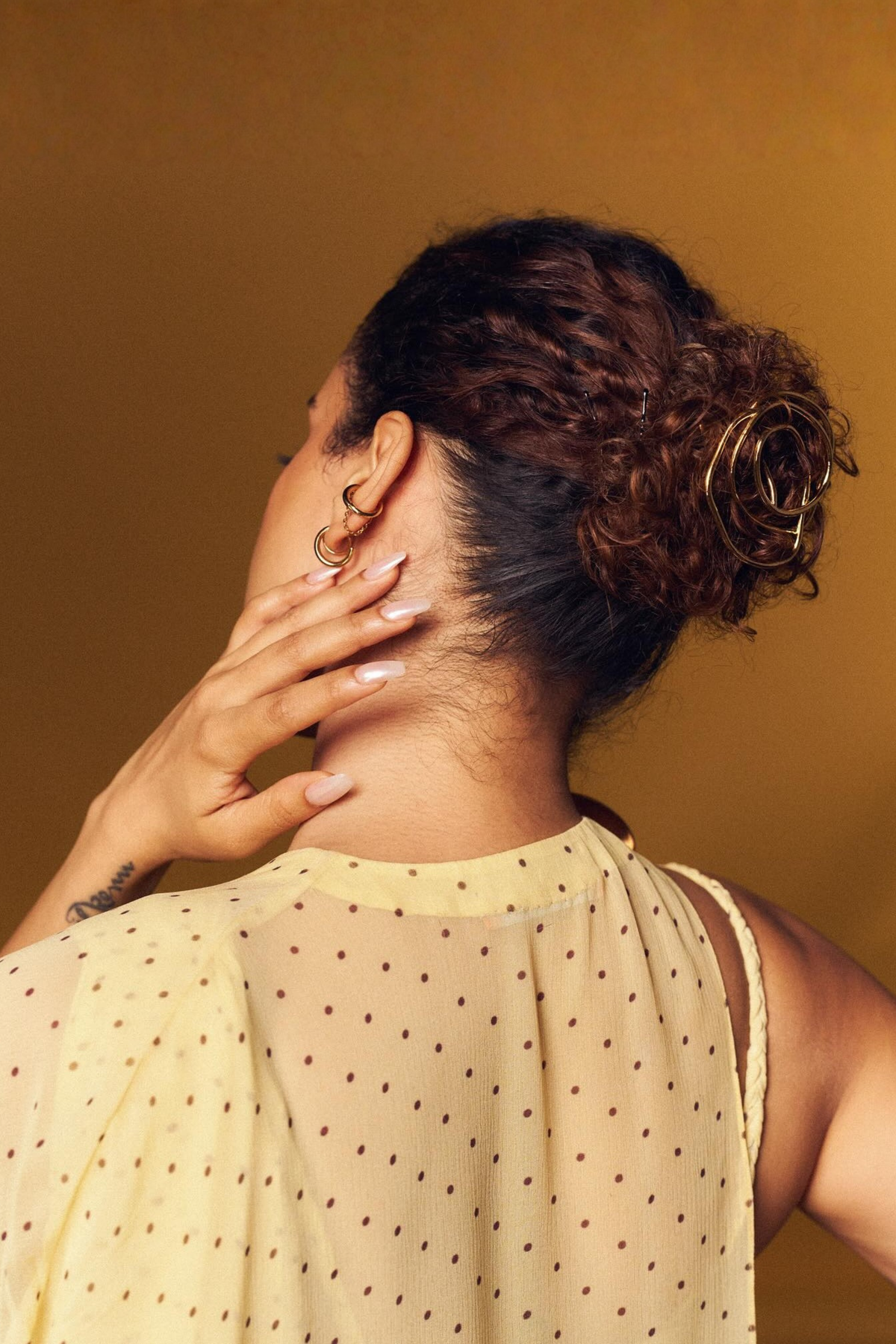 Sanya Malhotra in Butter Yellow Polka Dotted Saree