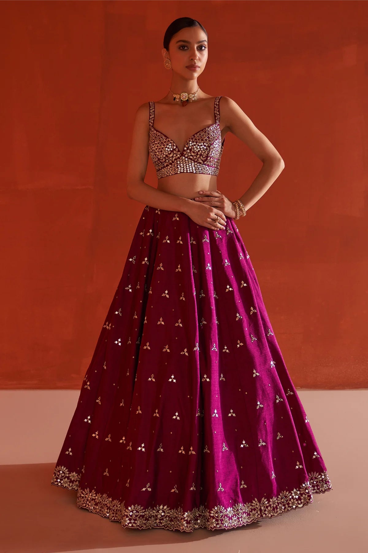 Crimson Raw Silk Lehenga Set