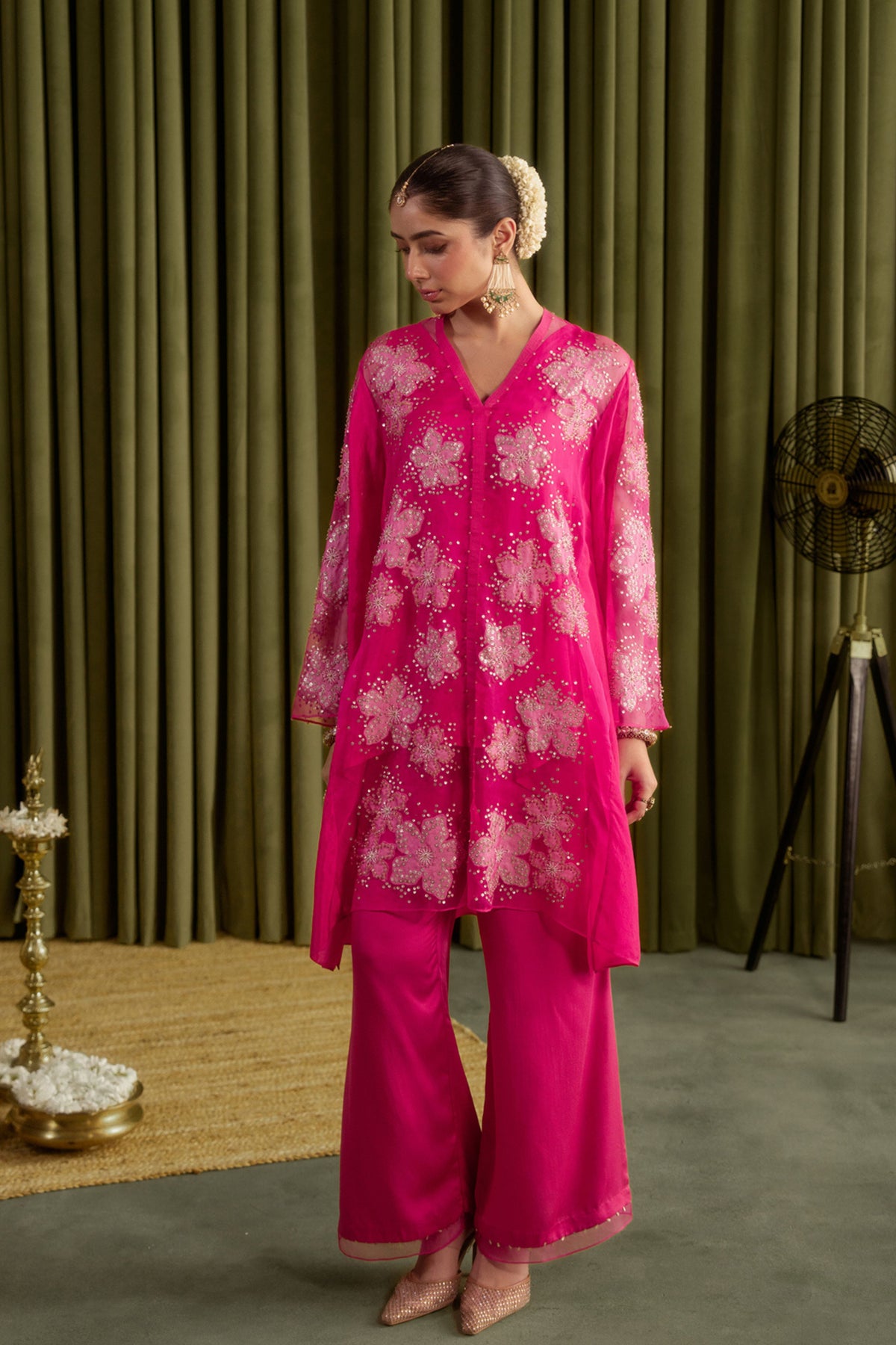 Hot Pink Floral Kurta Set