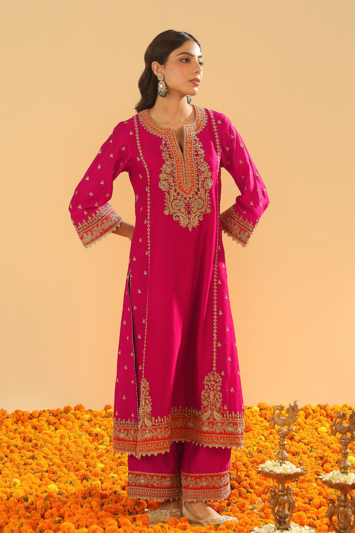 Hot Pink A-line Kurta Set