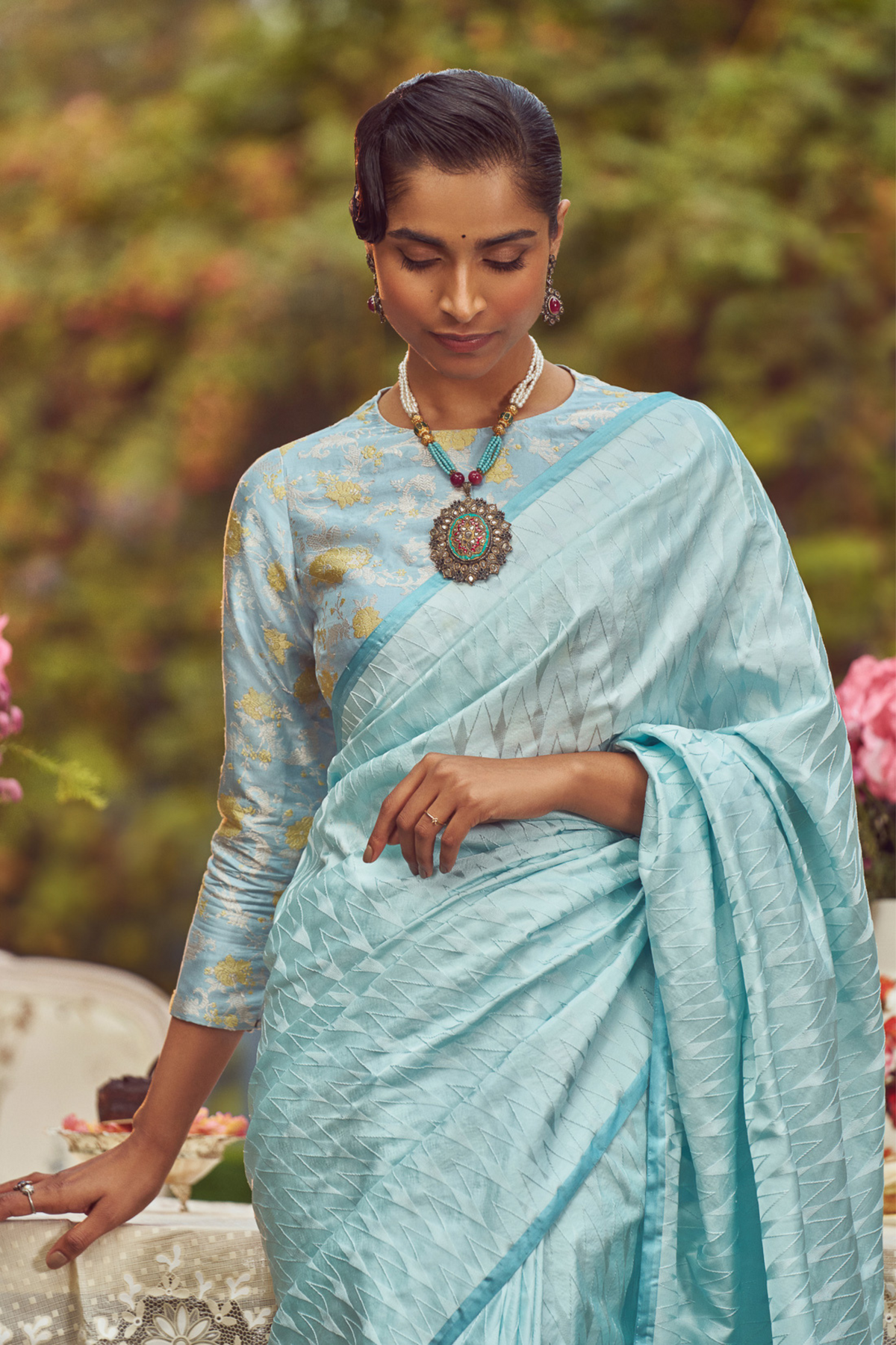 Powder Blue Handloom Sari