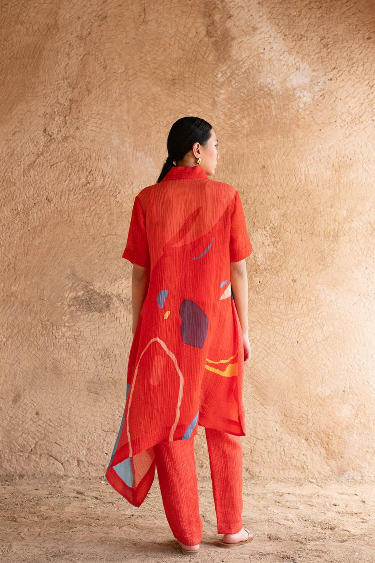 Burning Red High Low Kurta Set