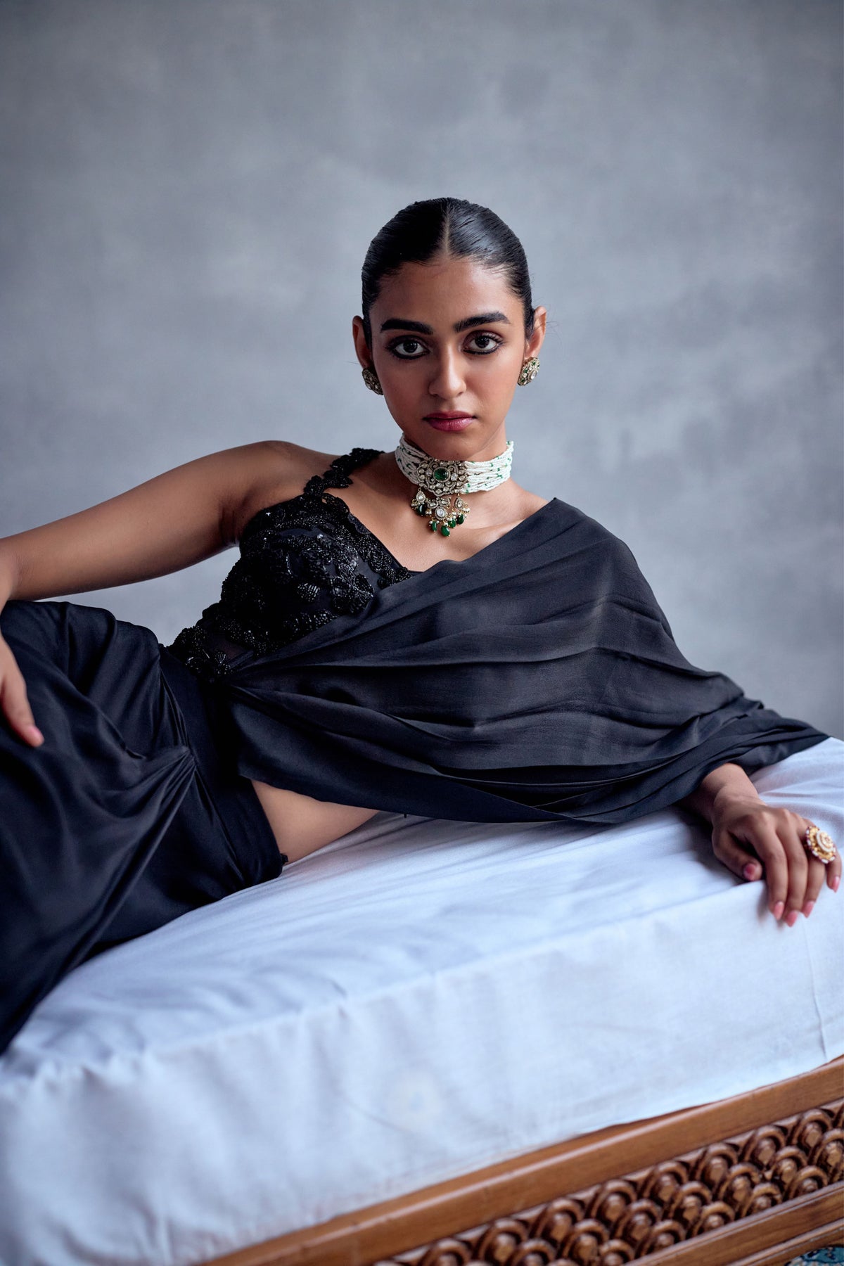 Black Draped Saree Set