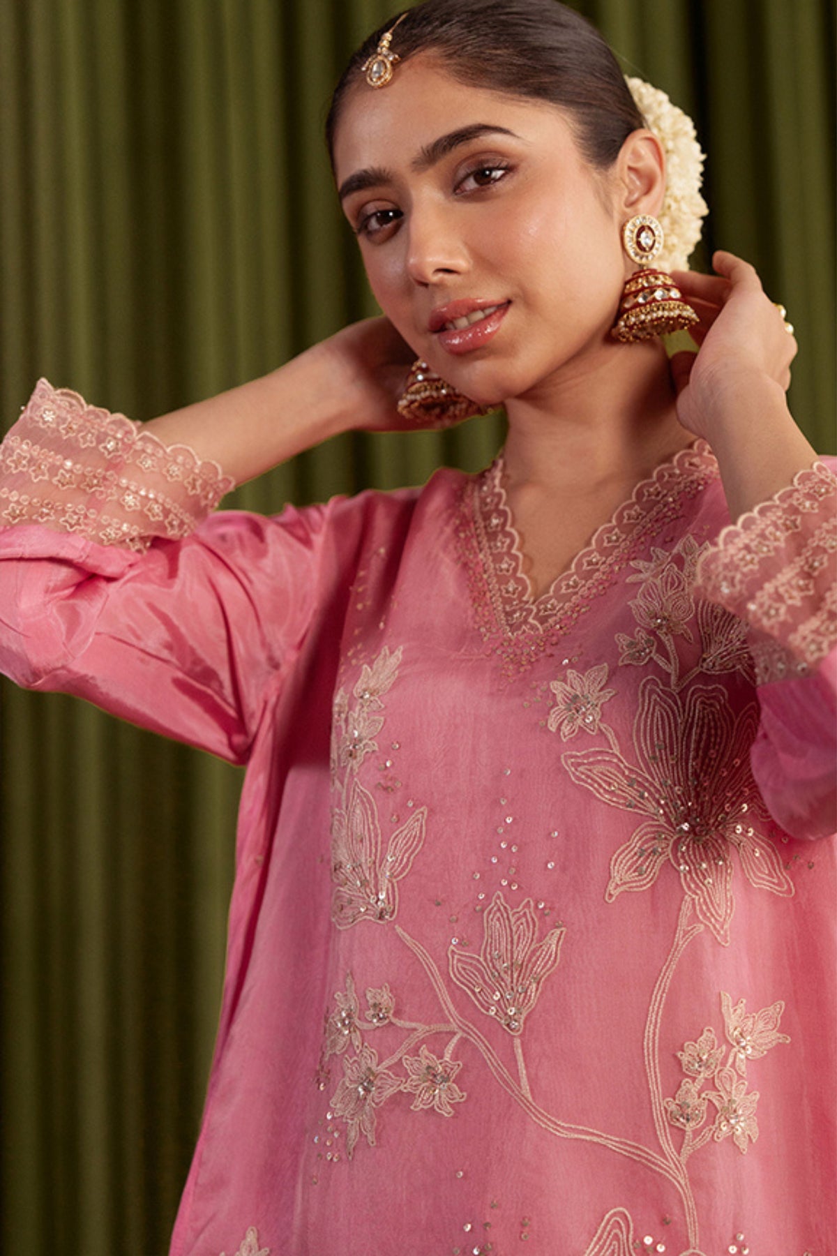 Rose Pink Embroidery Kurta Set