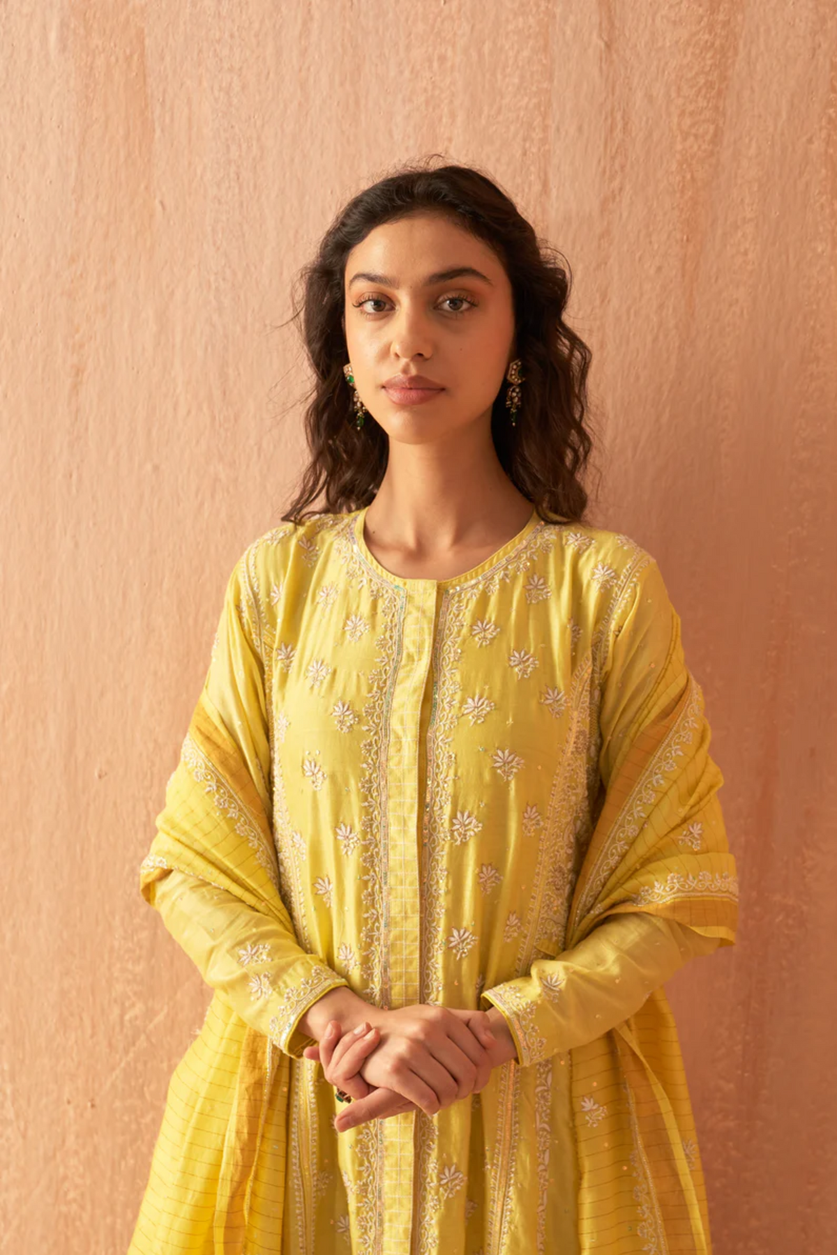 Yellow Chanderi Zardozi Anarkali Set