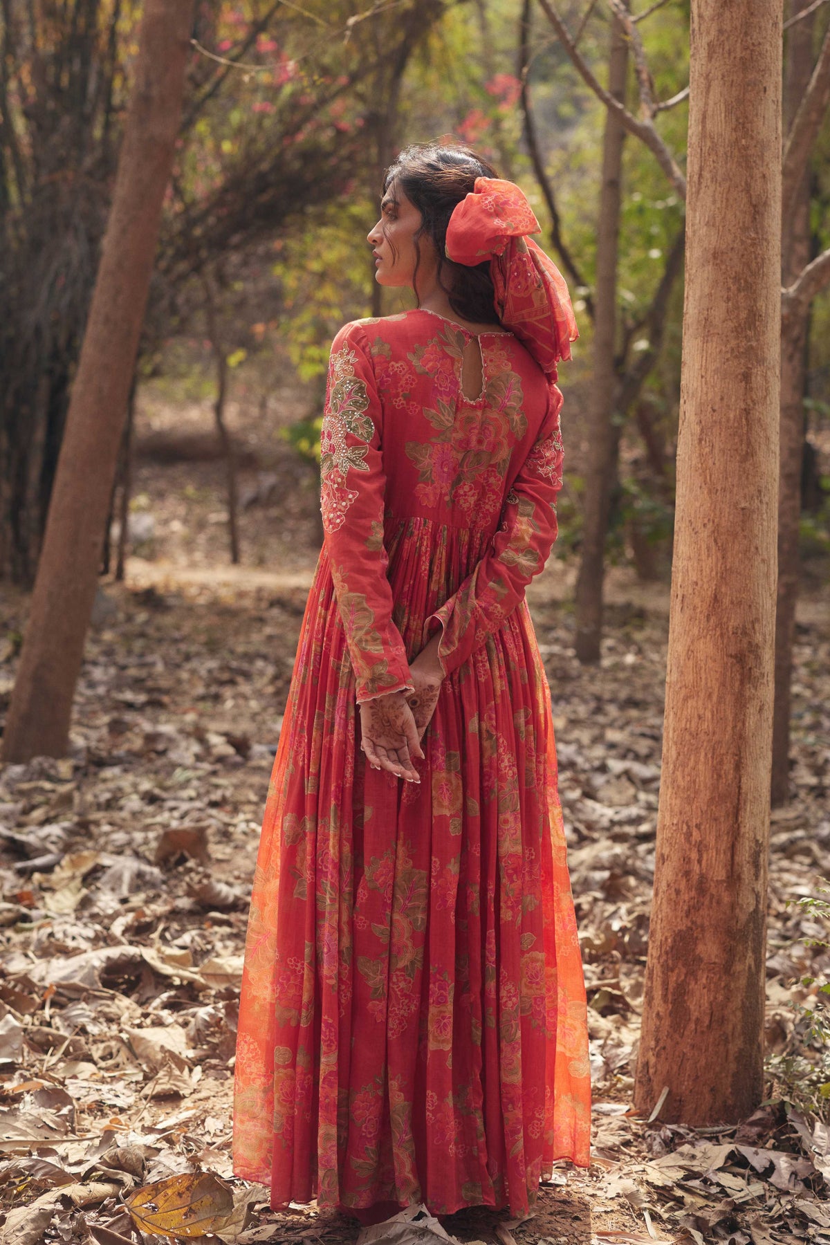 Red Orange Anarkali Set