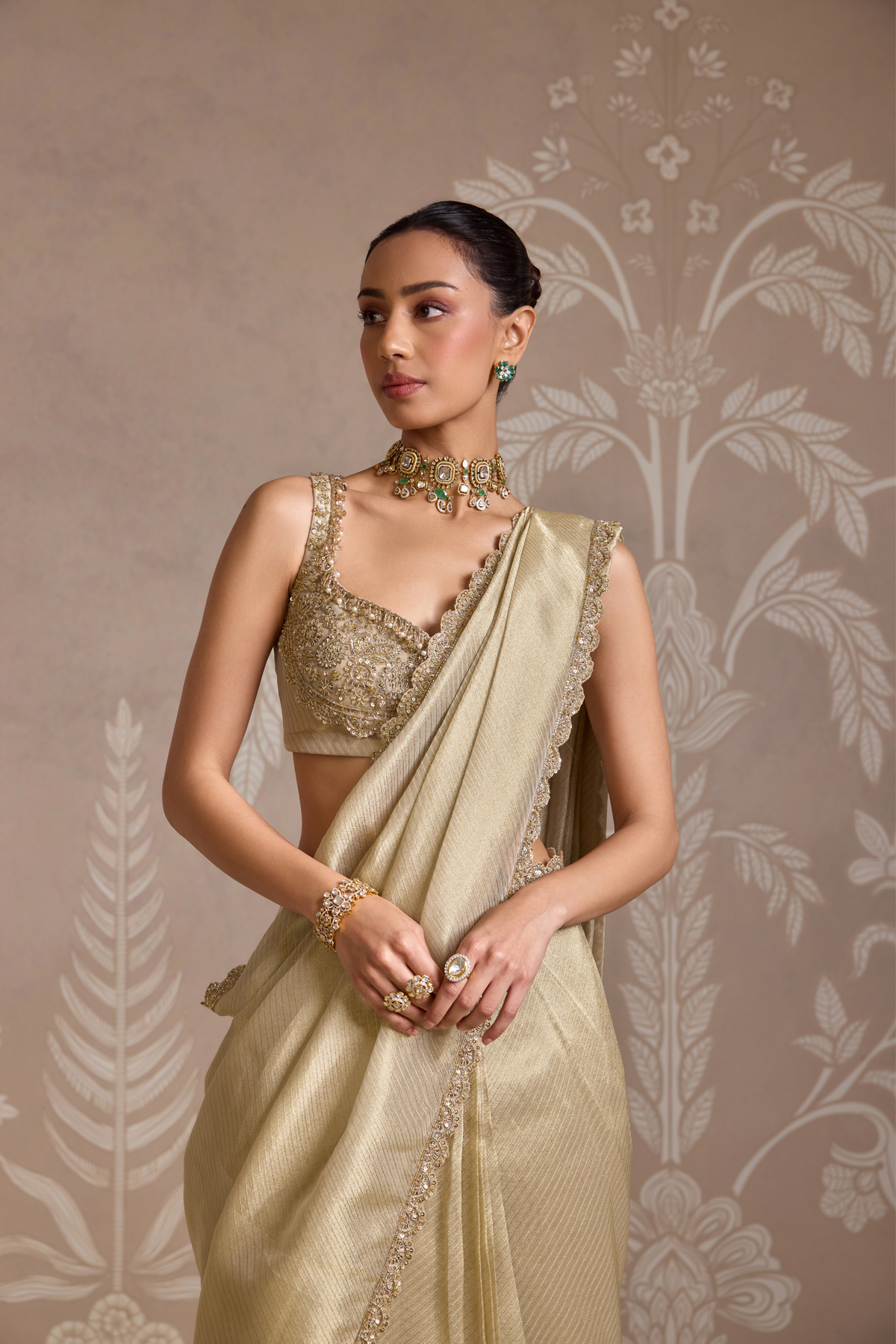 Light Gold Saree Set