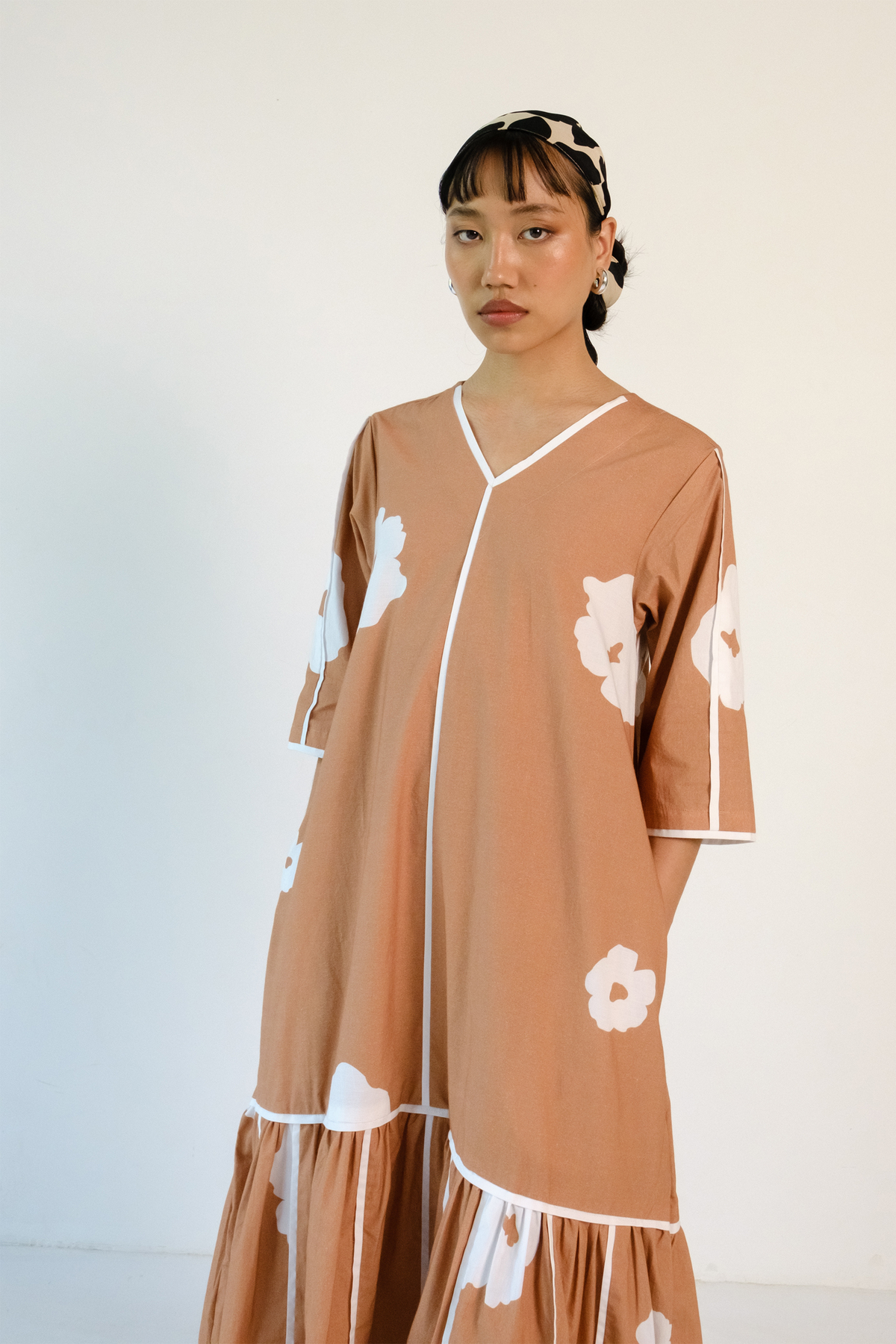 Brown Poppy Applique Dress