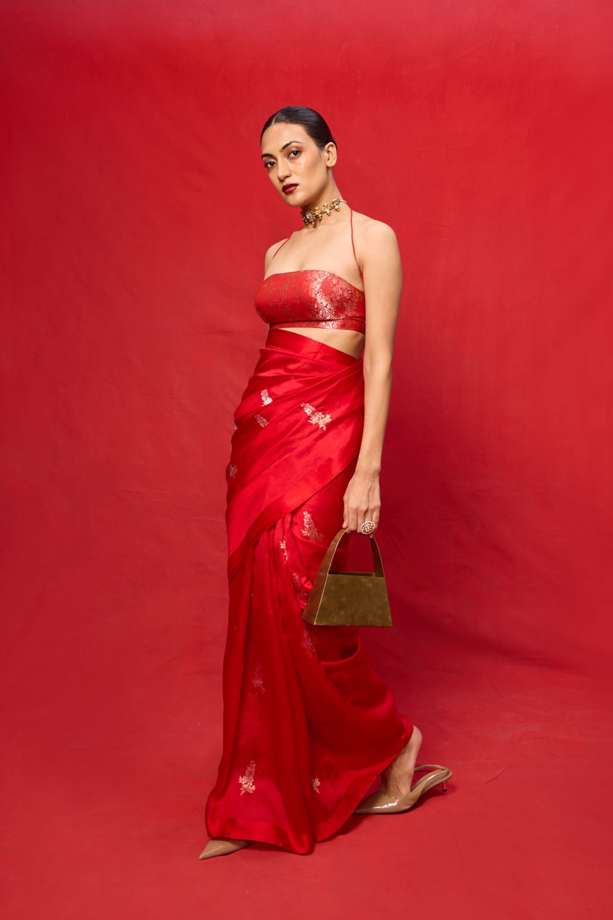 Handwoven Red Silk Embroidered Saree