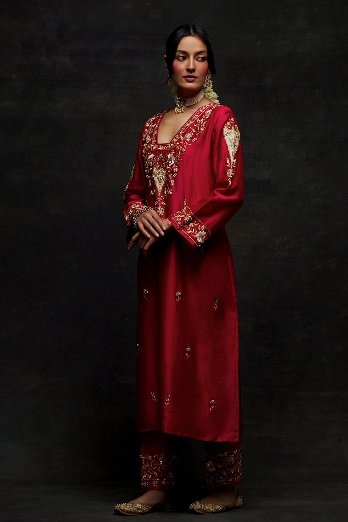 Red Yoke Kurta Set