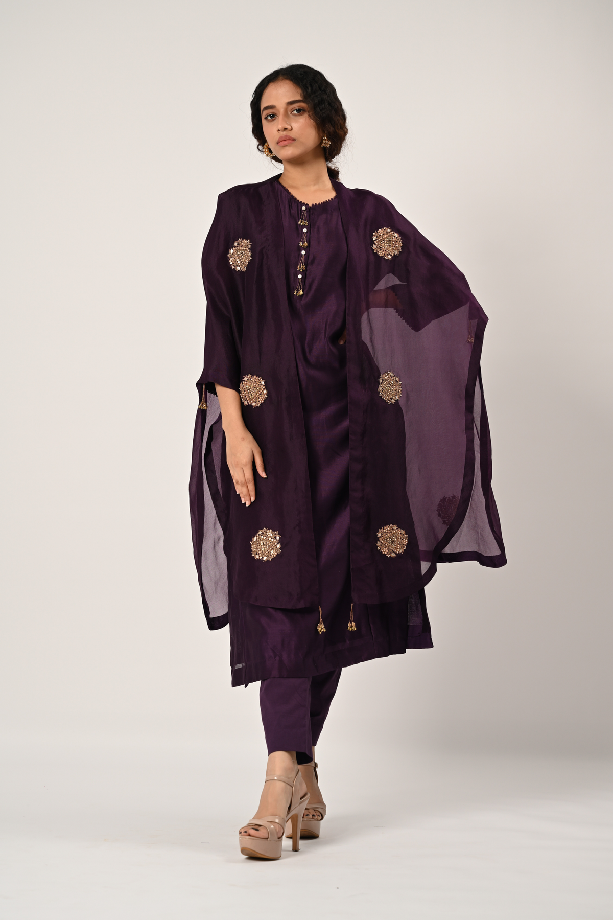 Dark Purple Kurta With Cape