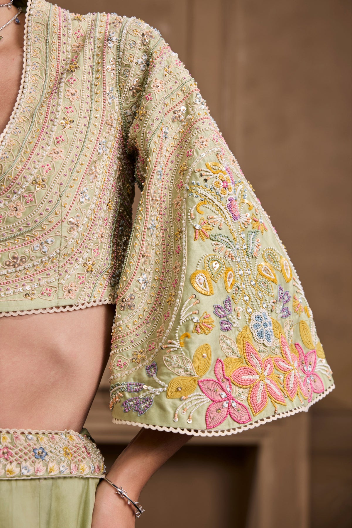 Mint Green Embroidered Bolero Jacket