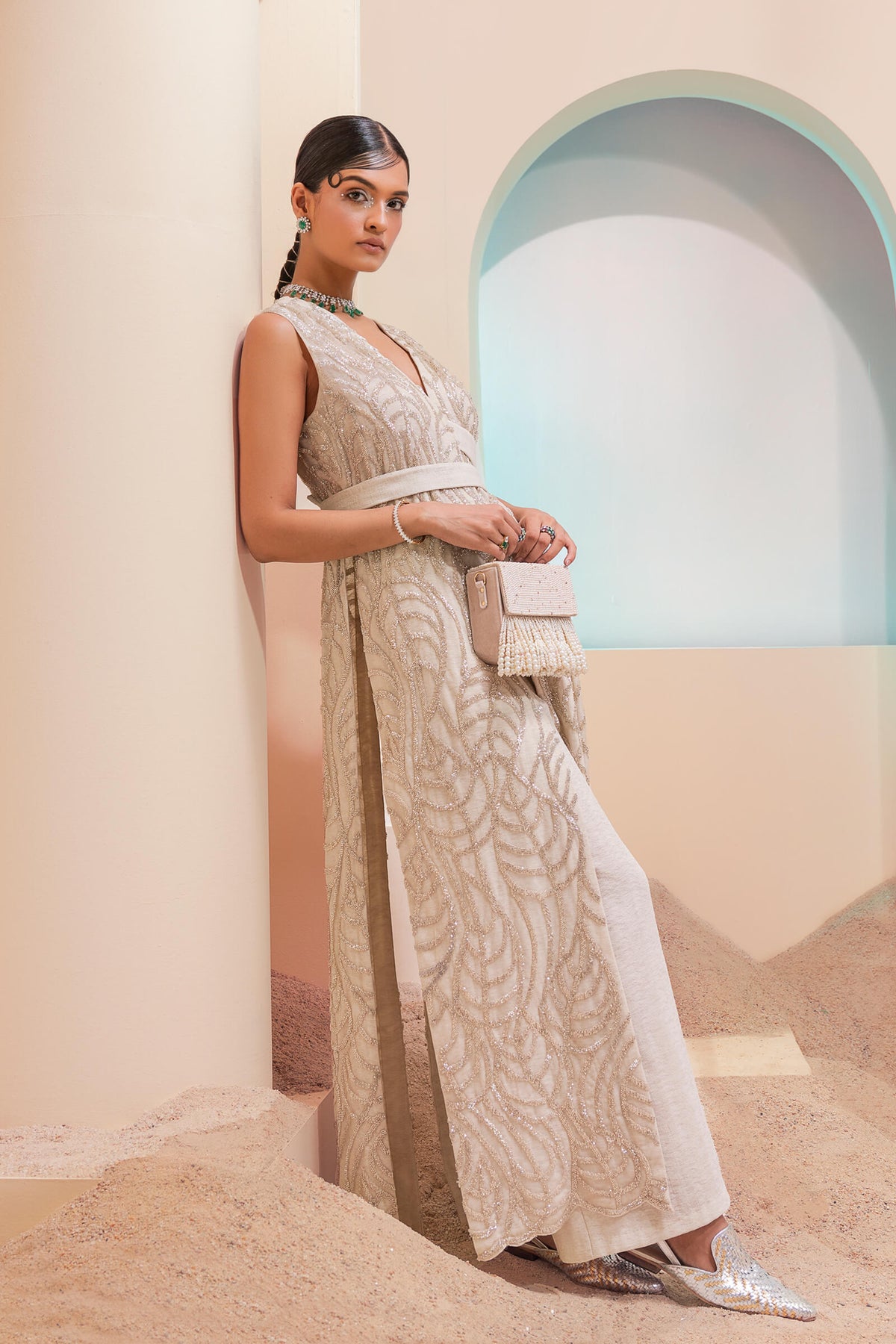 Cream Foliage Jacket Set