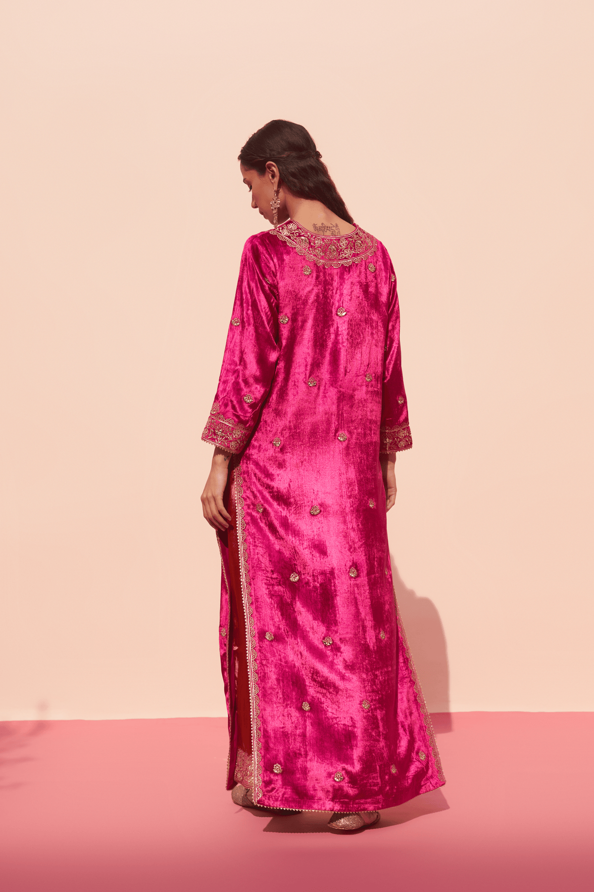 Rani Pink Velvet Kurta Set