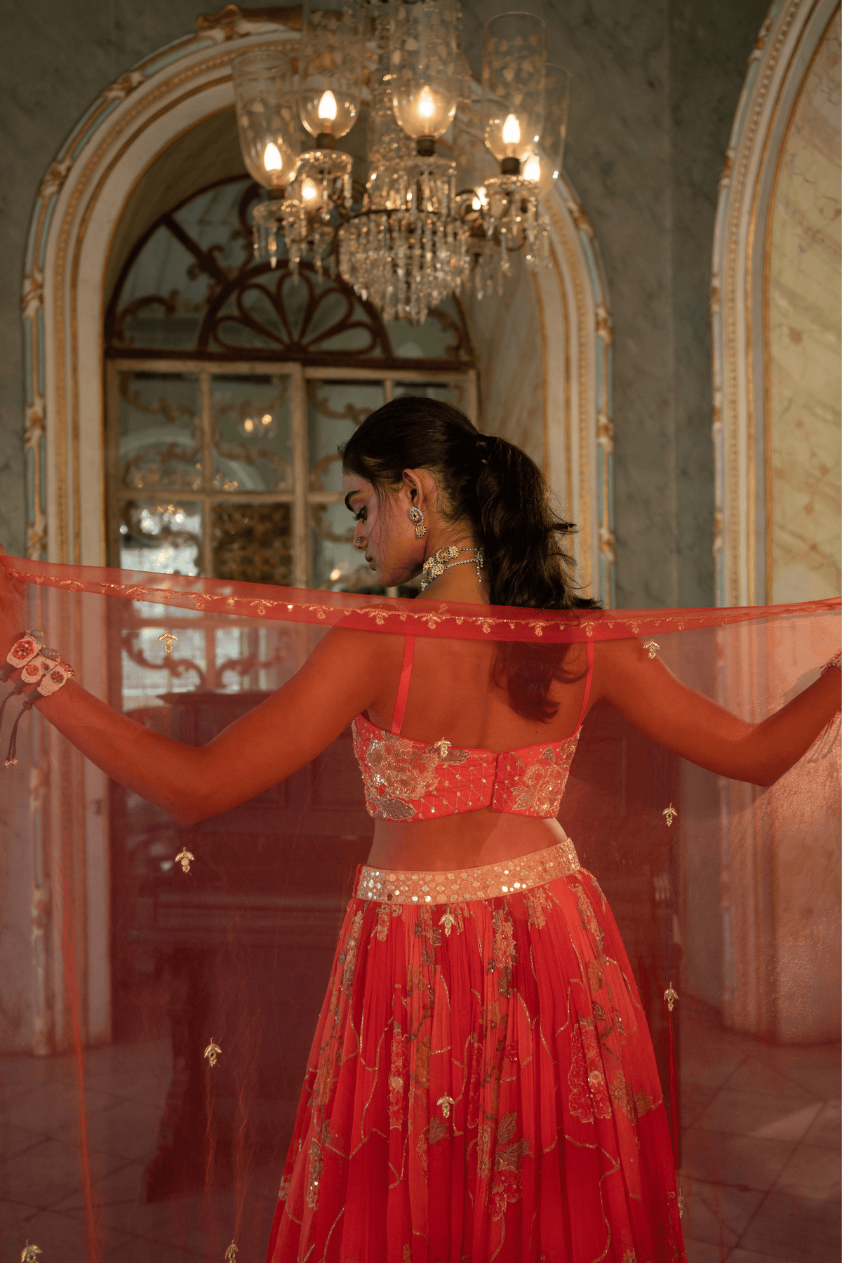 Red Nakhsa Printed Lehenga Set