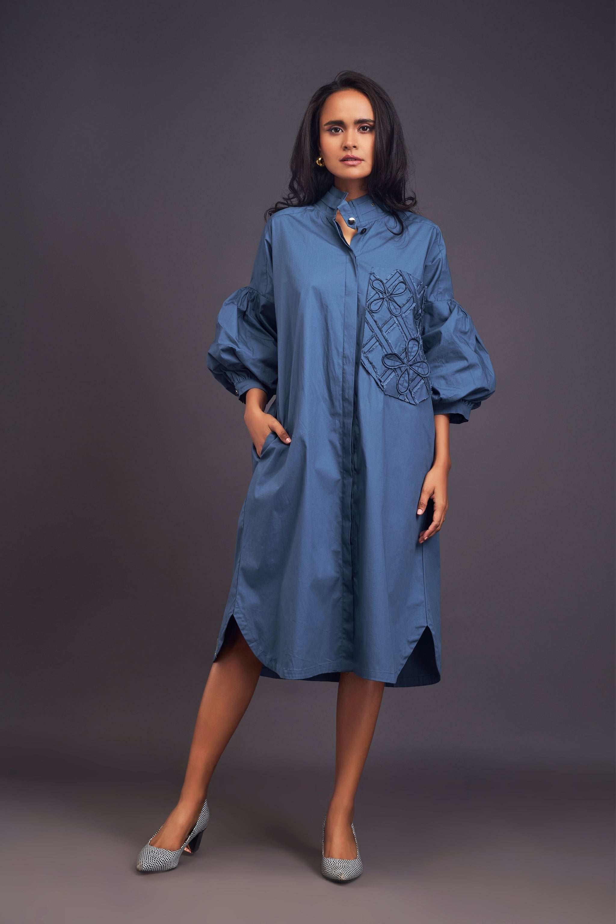 Deepika Arora - Blue Oversized Shirt Dress L Deepika Arora - Blue Oversized Shirt Dress L