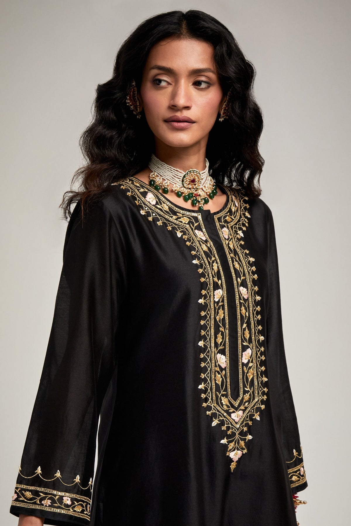 Black Embroidered Kurta Set