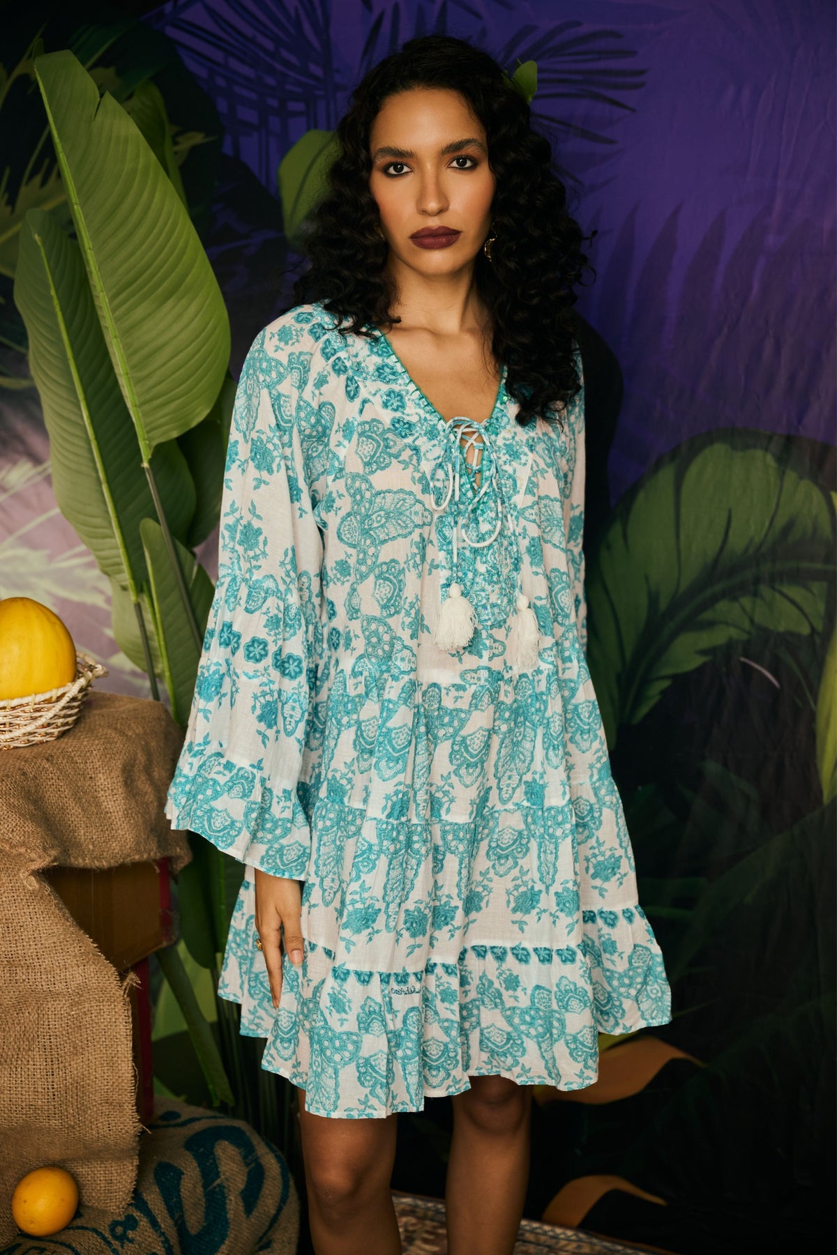 Azure Bloom V-neck Mini