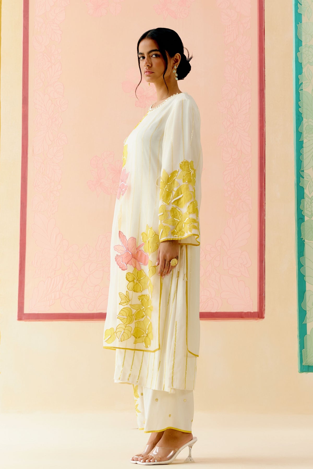 Ivory Floral Organza Kurta Set