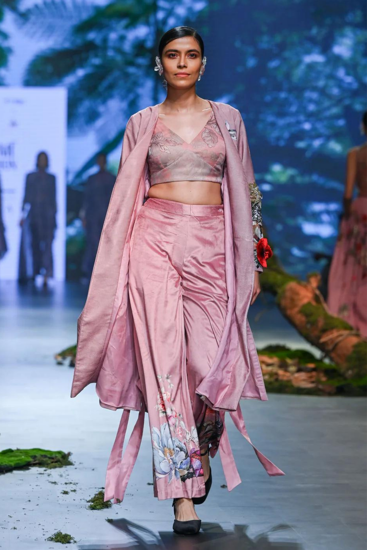 Pink Printed Long Jacket Set