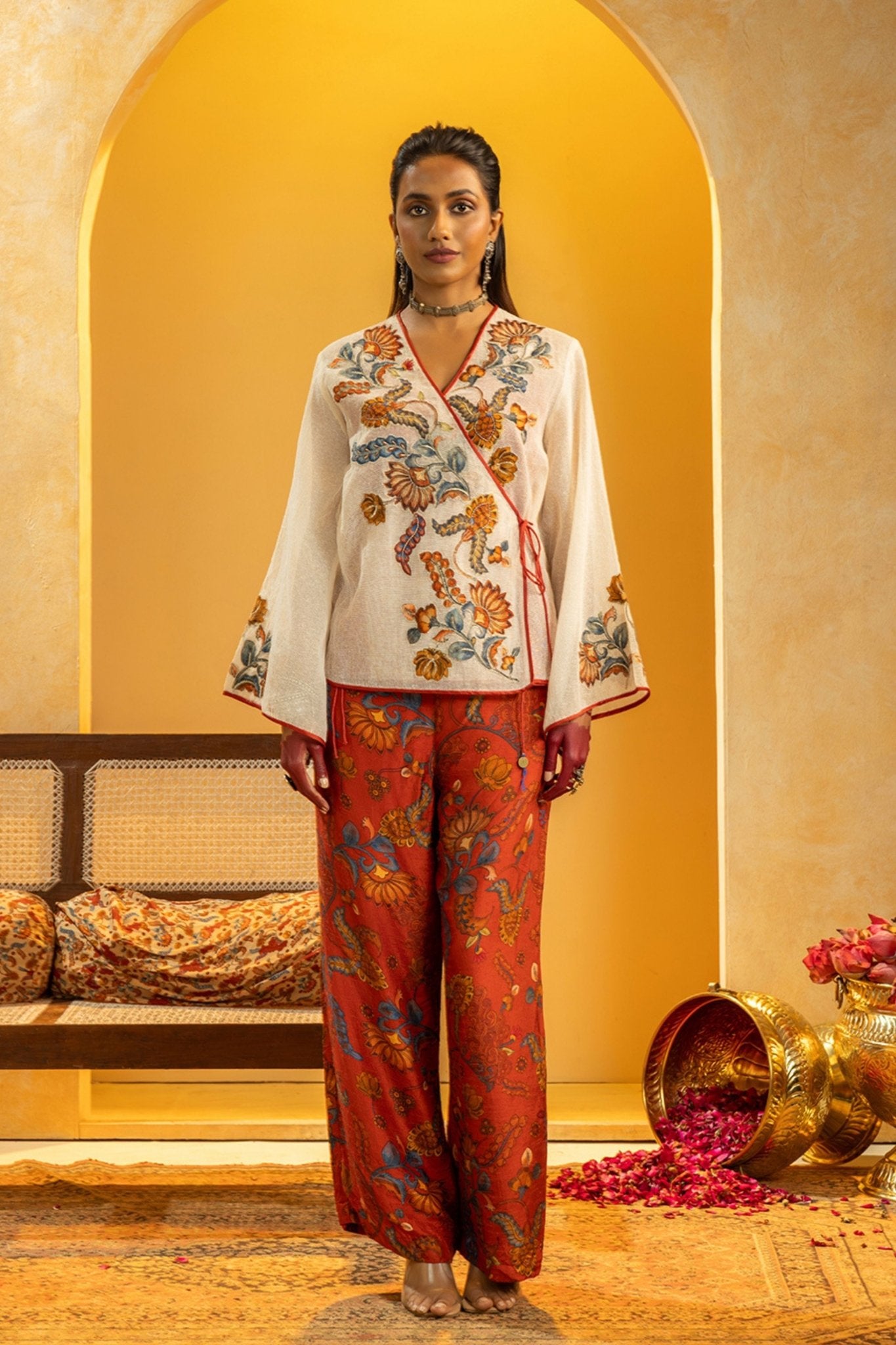 Off White Printed Co - ord Set - Sougat Paul - Elahe