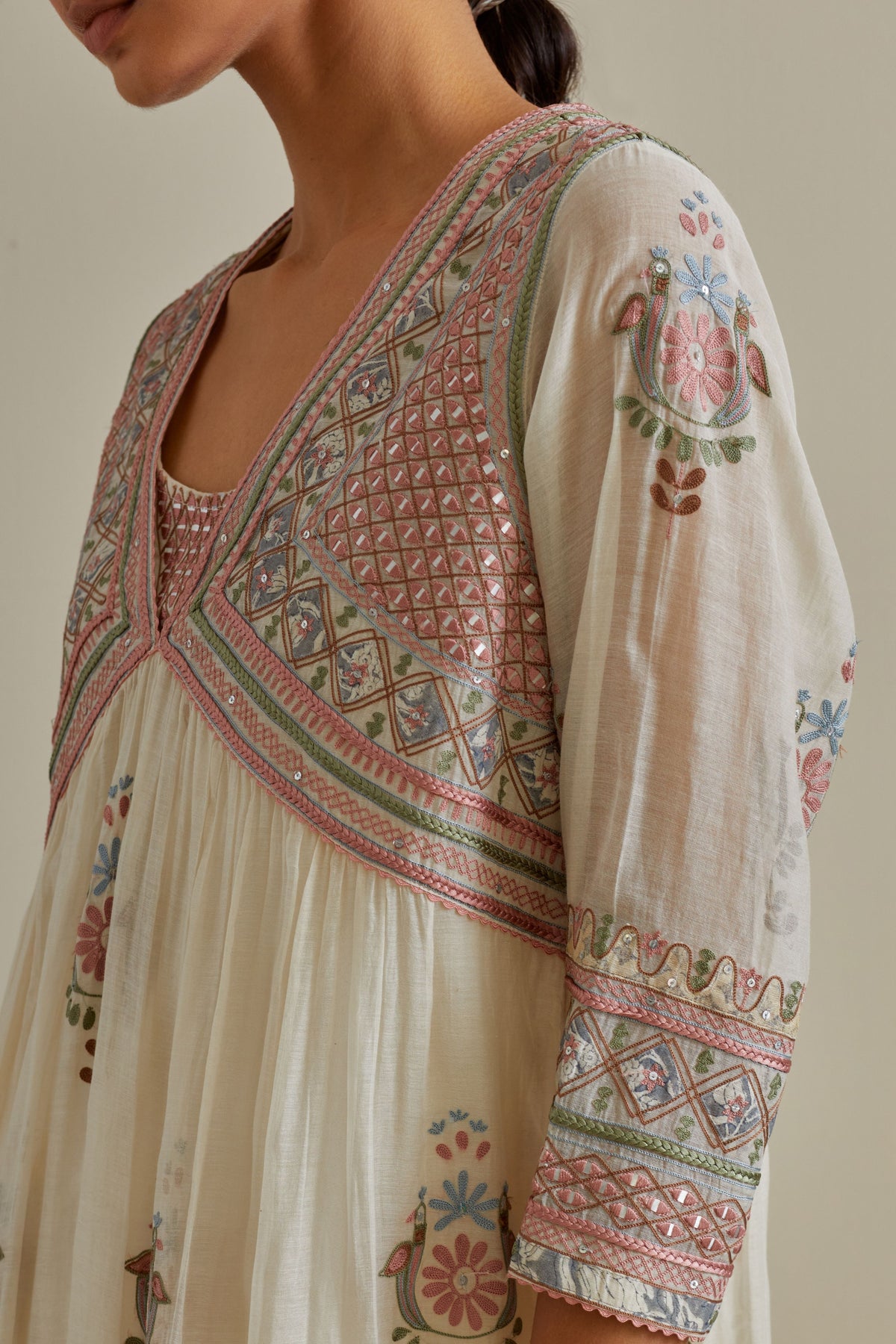Pink V Neck Kurta Set