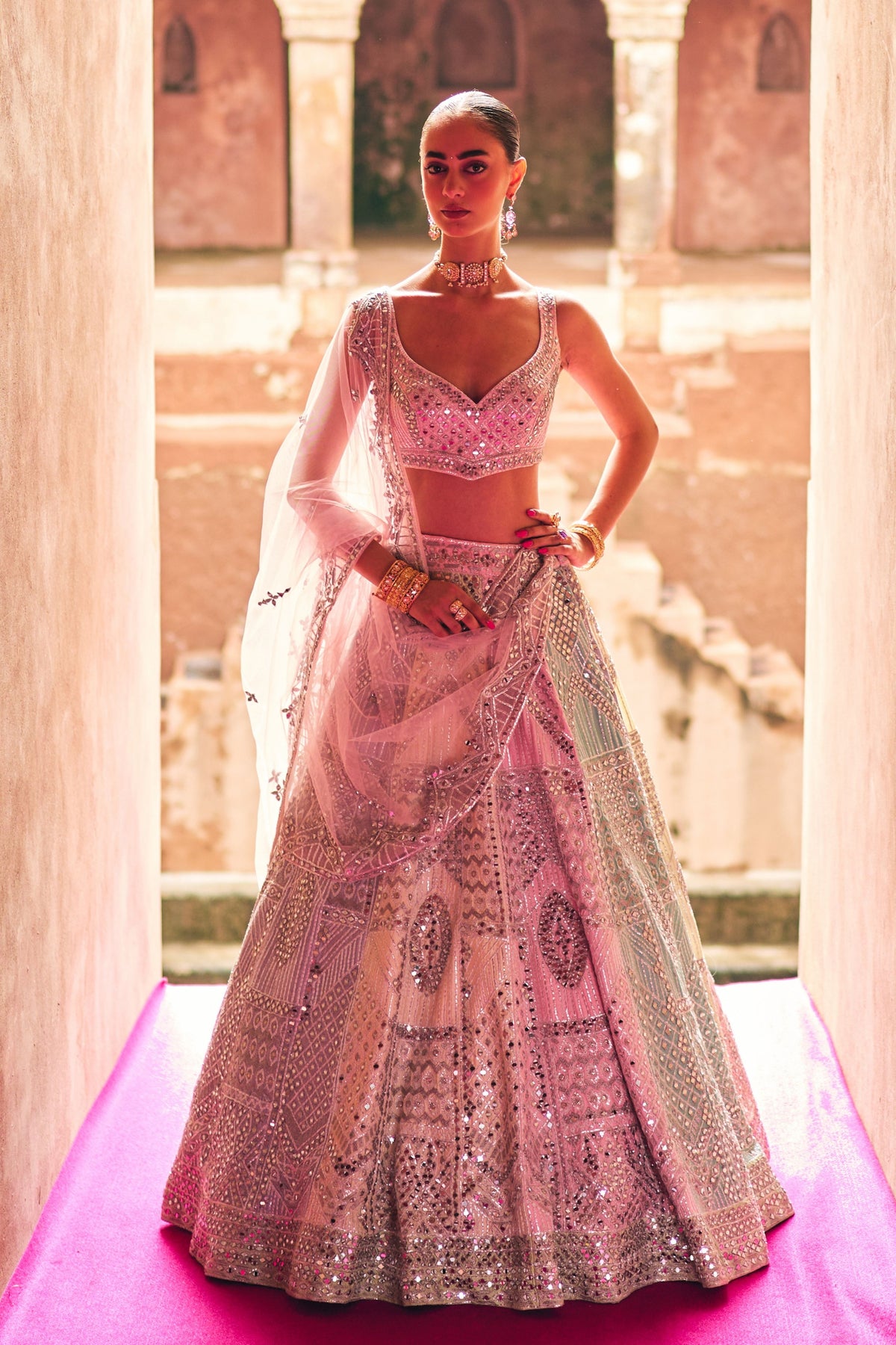 Multi Raw Silk Lehenga Set