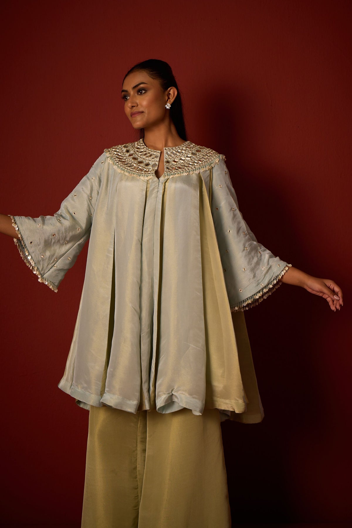 Tissue Mirror Work Panelled Tunic Set