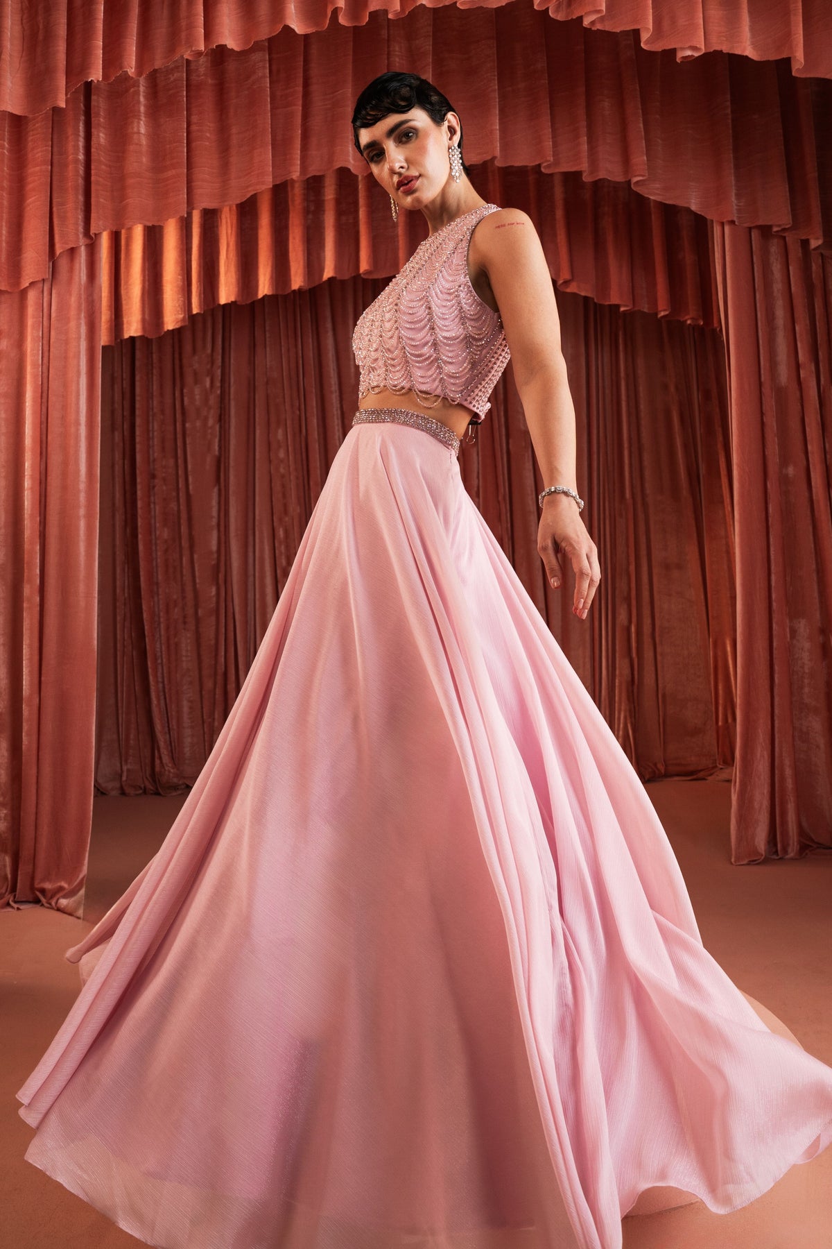 Blush Pink Beaded Skirt Set