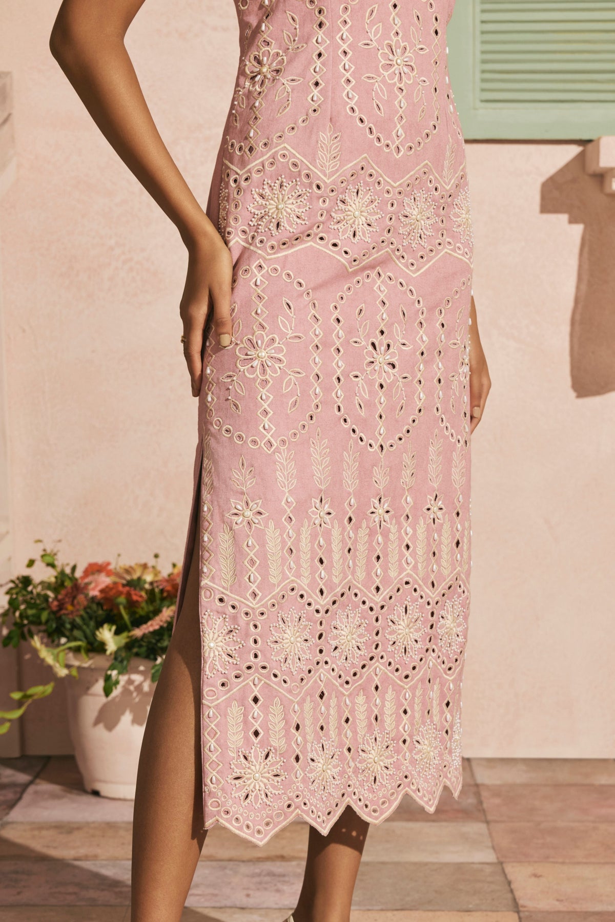 Blush Contrast Cutwork Dress