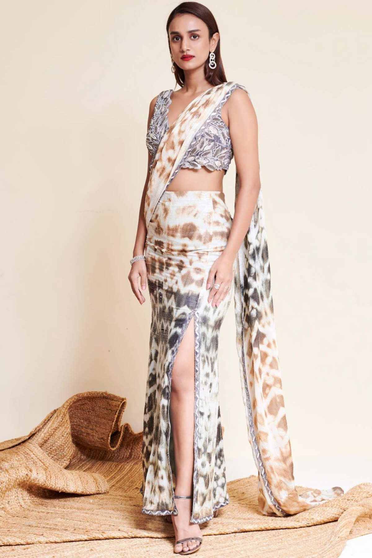Ivory Tie Dye Drape Saree