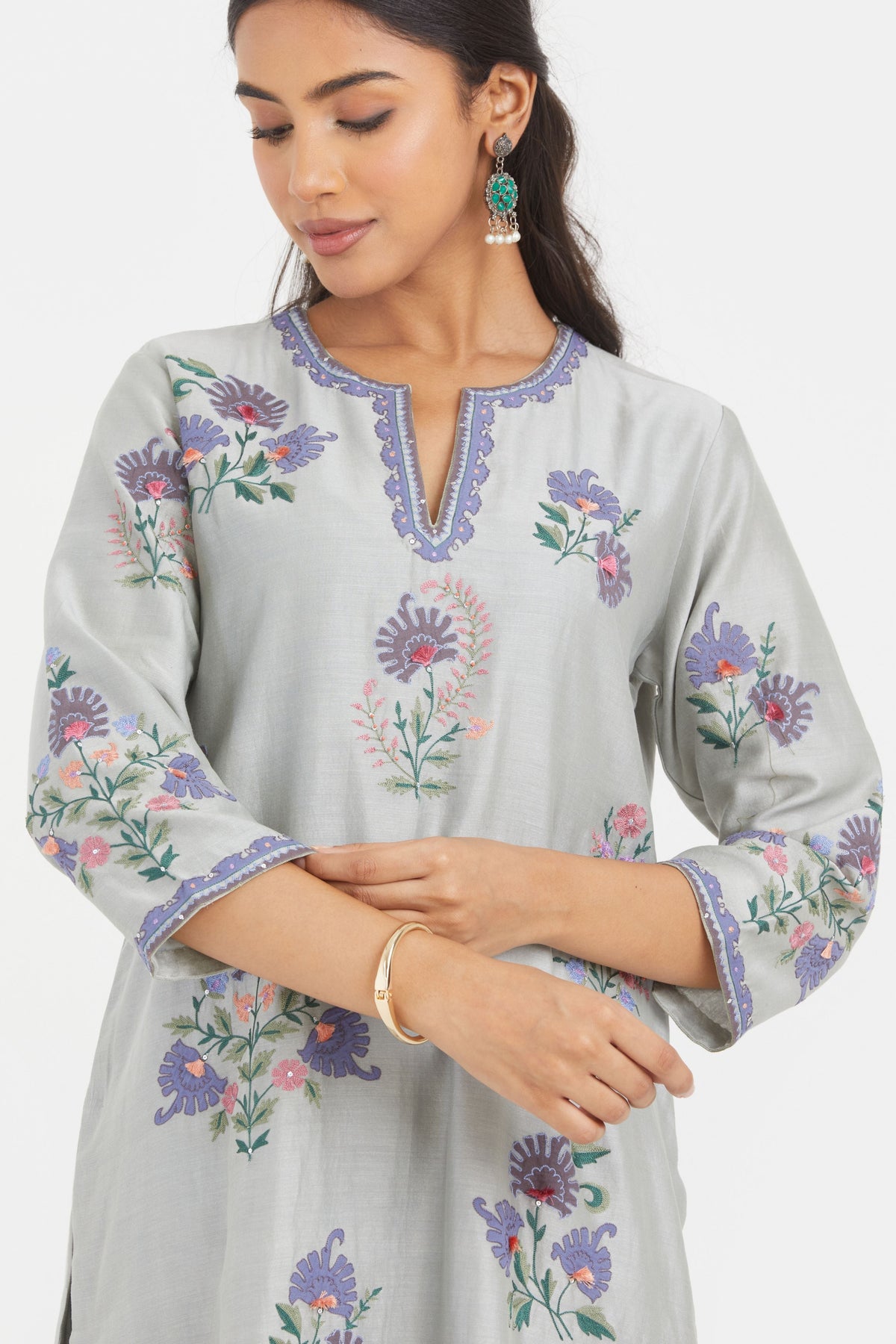 Silk Bluish Grey Kurta Set