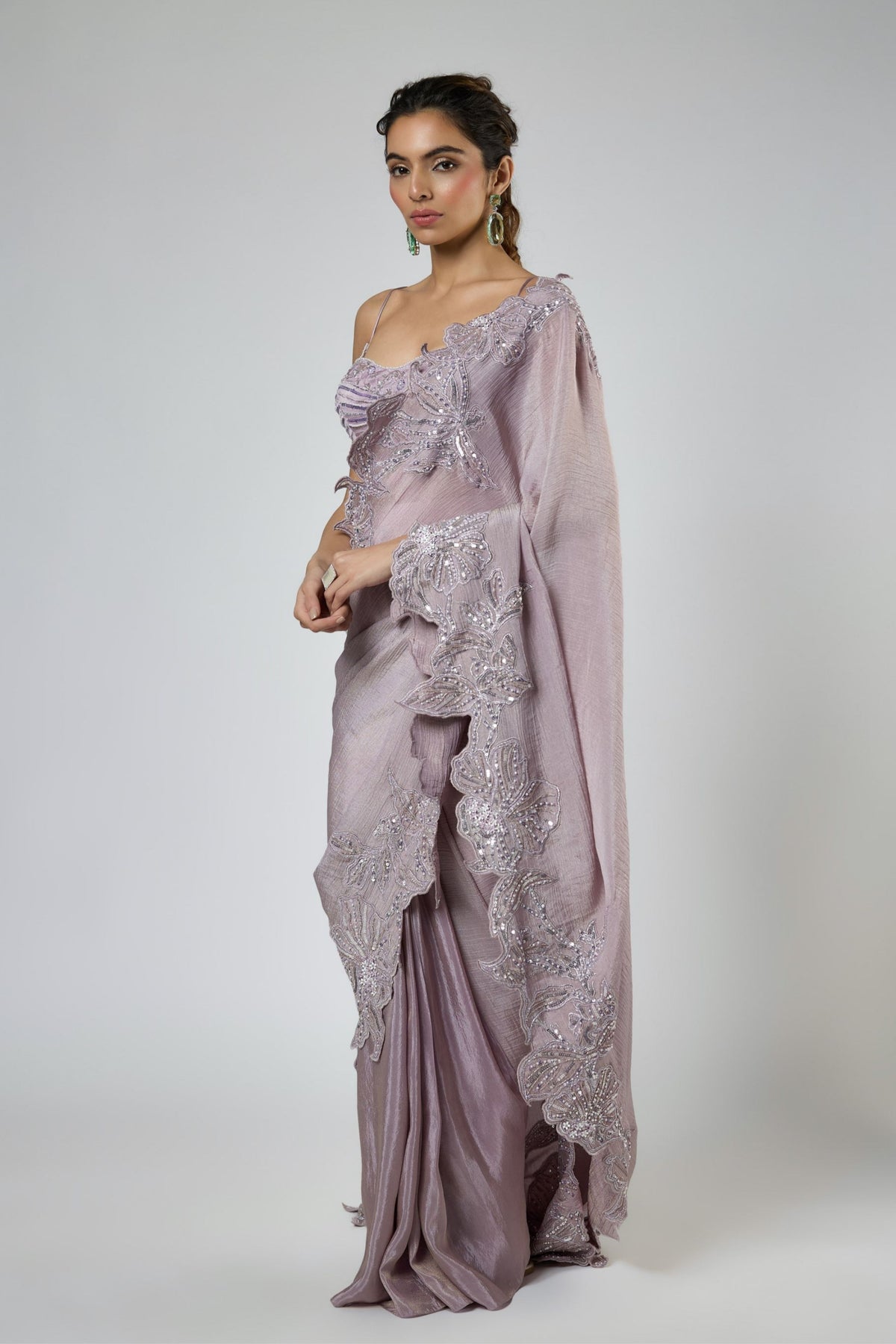 Lilac Ombre Draped Saree Set