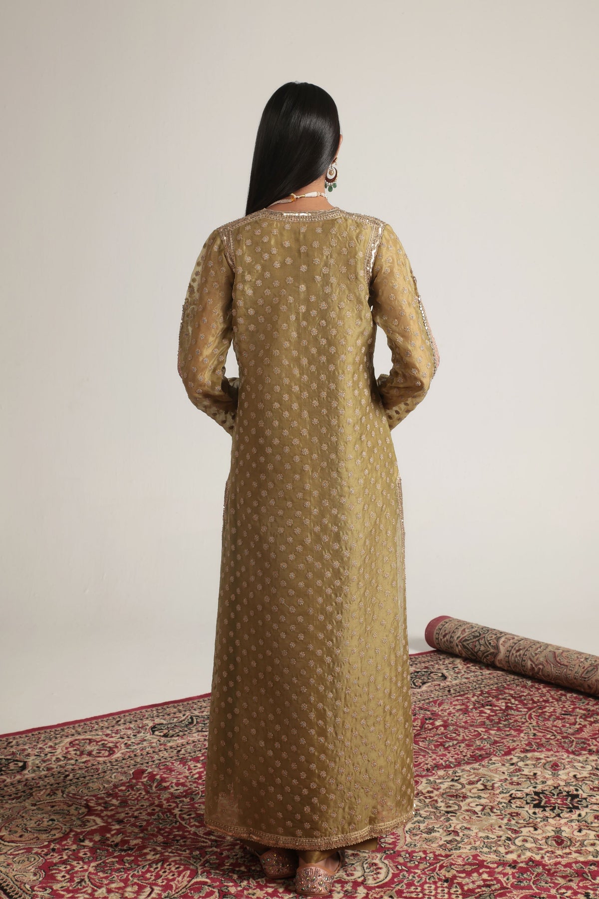 Olive Green Buti Kurta Set