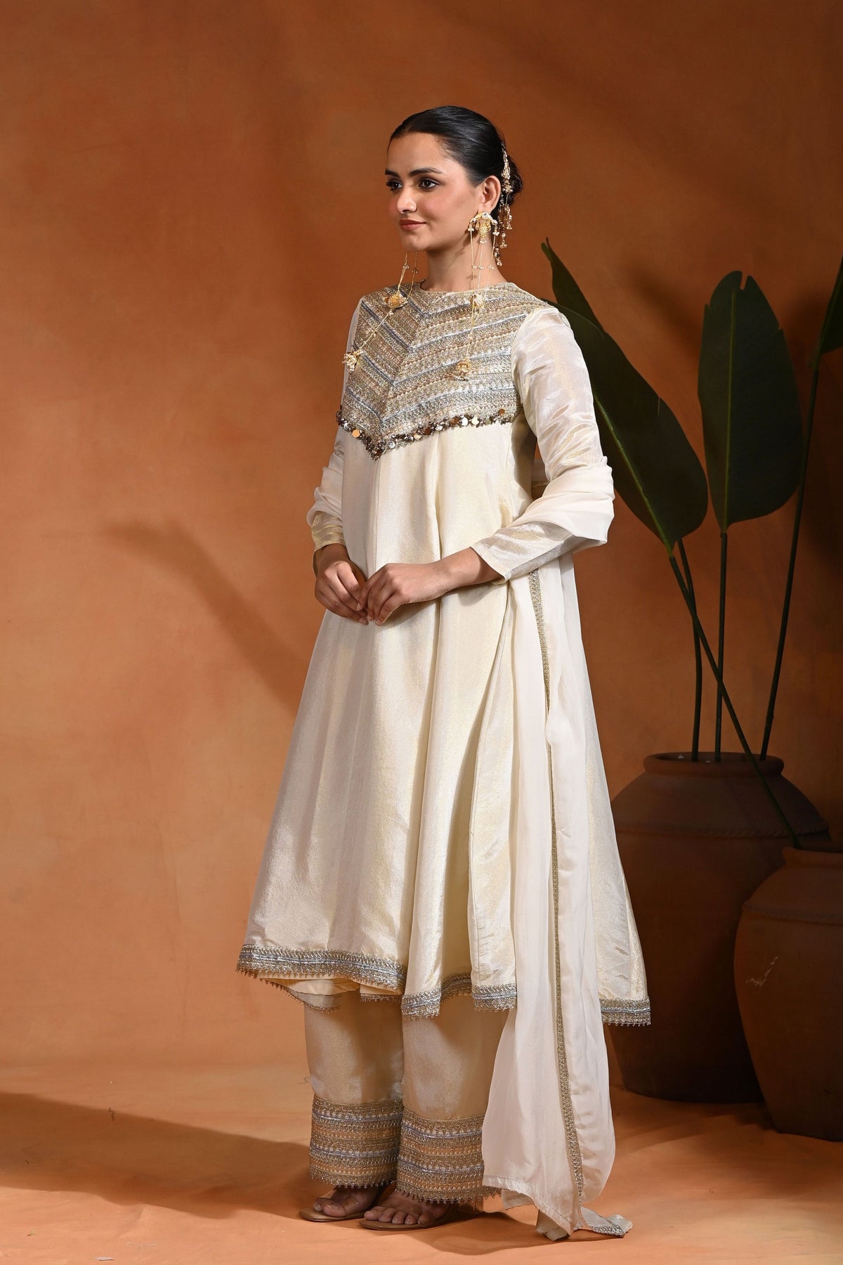 Ivory Gold Anarkali Set