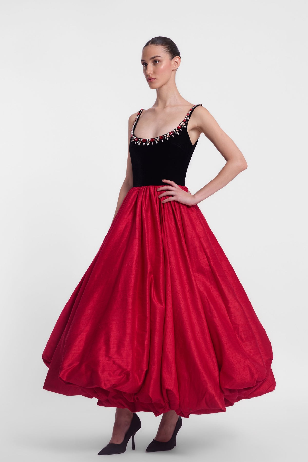 Balloon Hem Midi Dress