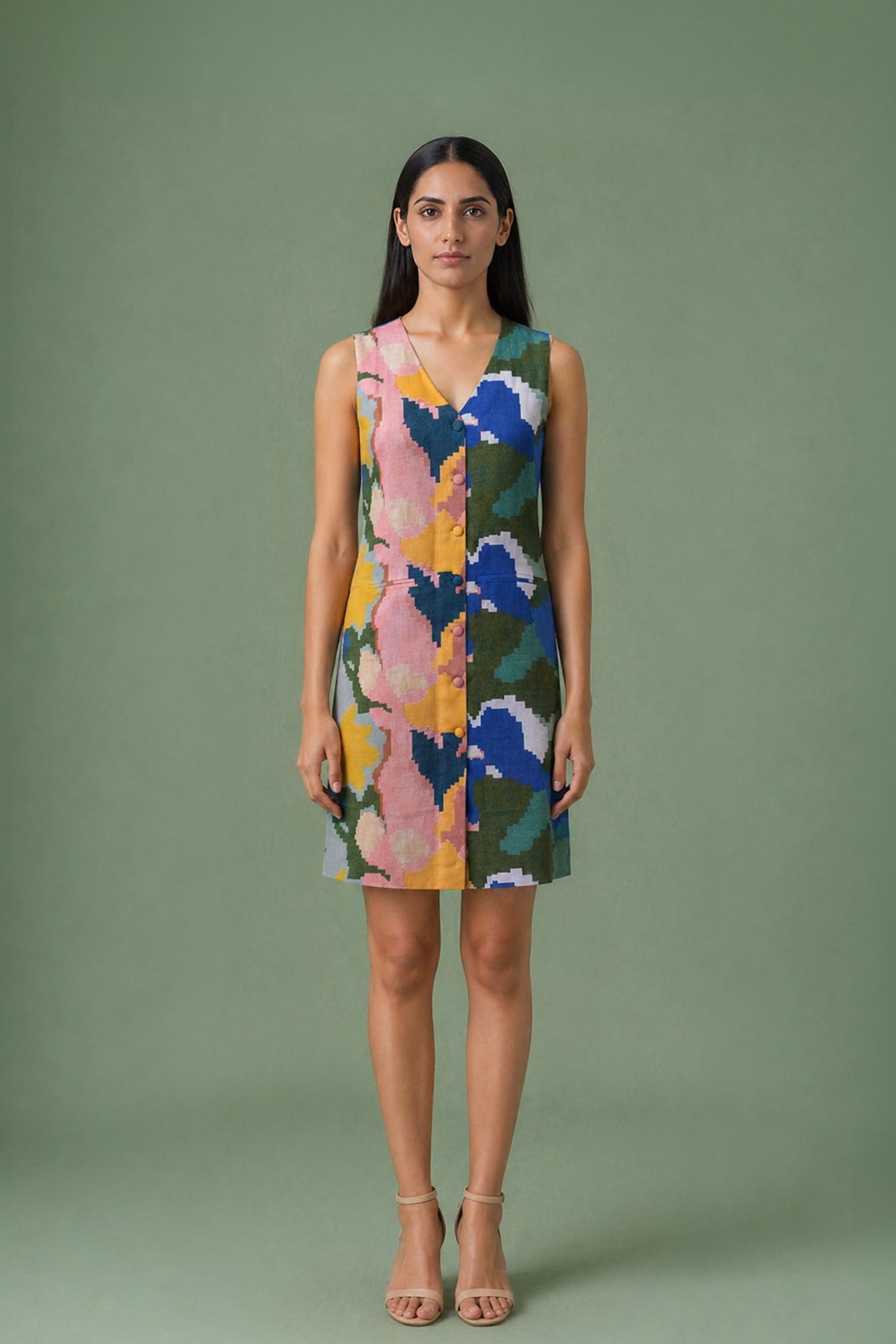 Sage Ikat Short Dress