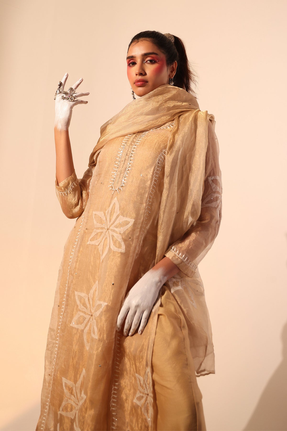 Gold Tissue Straight Suit Set