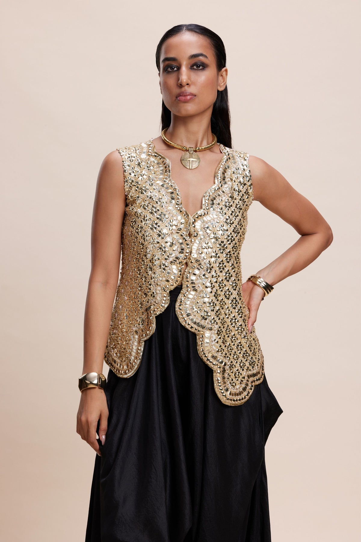 Golden Embellished Jacket Set