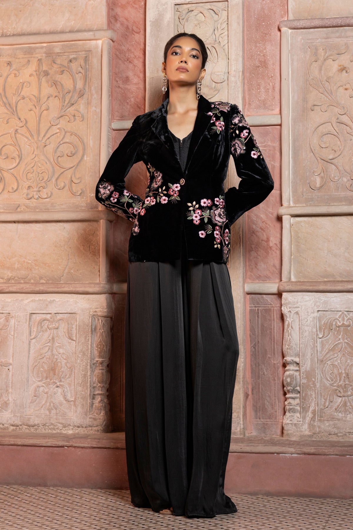 Black Velvet Applique Blazer