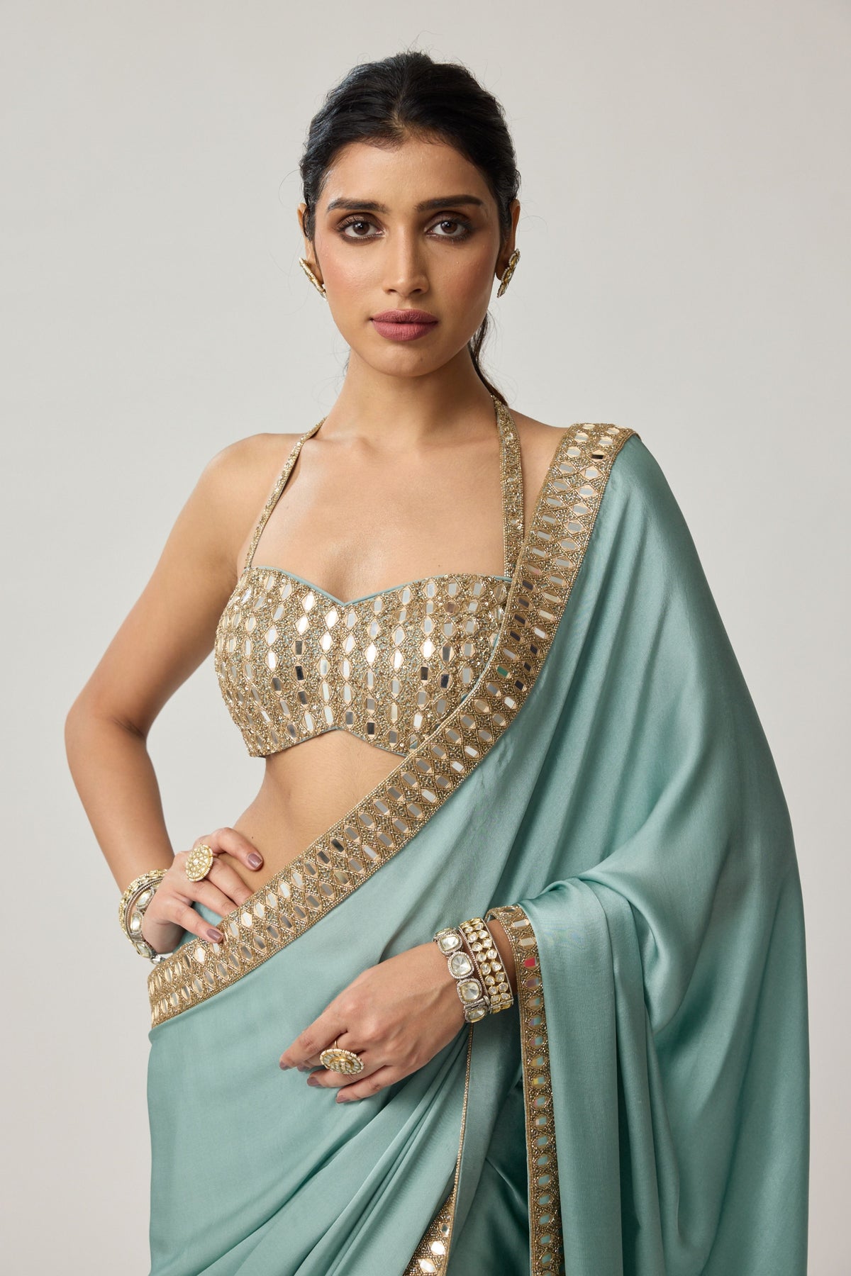 Powder Blue Mirror Saree Set
