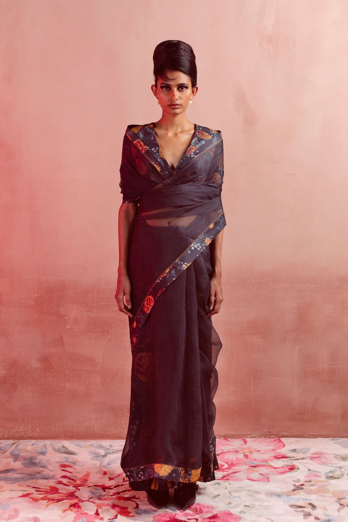 Charcoal Printed Saree