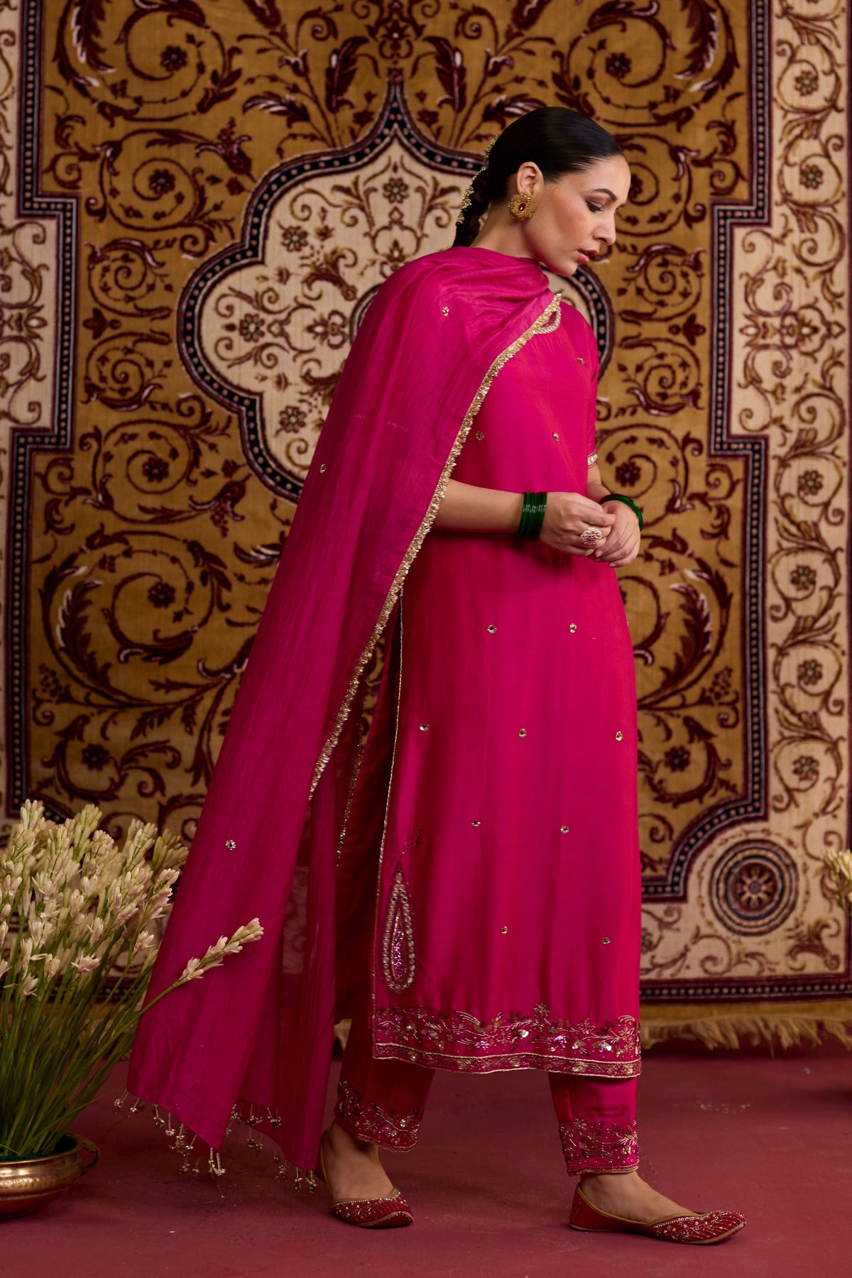 Pink Chanderi Kurta Set